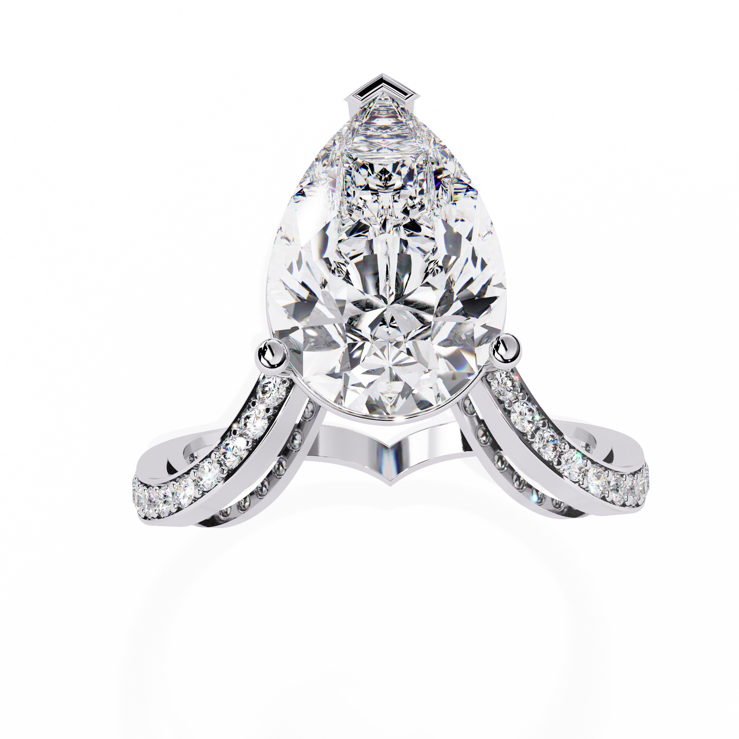 Pear Crest – Grand Pear Lab Diamond Ring with Pavé Shoulders in 14K Gold