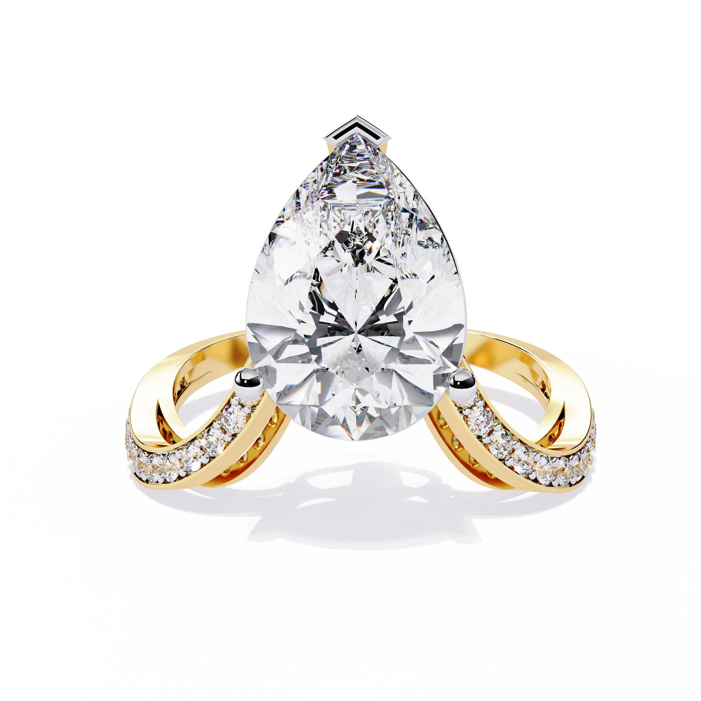 Pear Crest – Grand Pear Lab Diamond Ring with Pavé Shoulders in 14K Gold