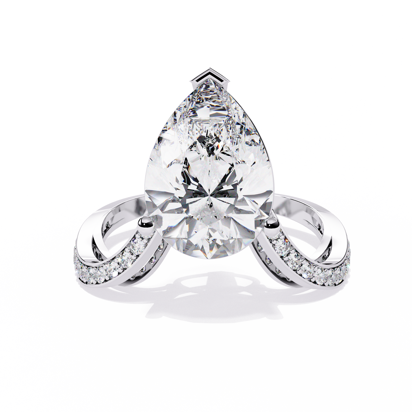 Pear Crest – Grand Pear Lab Diamond Ring with Pavé Shoulders in 14K Gold