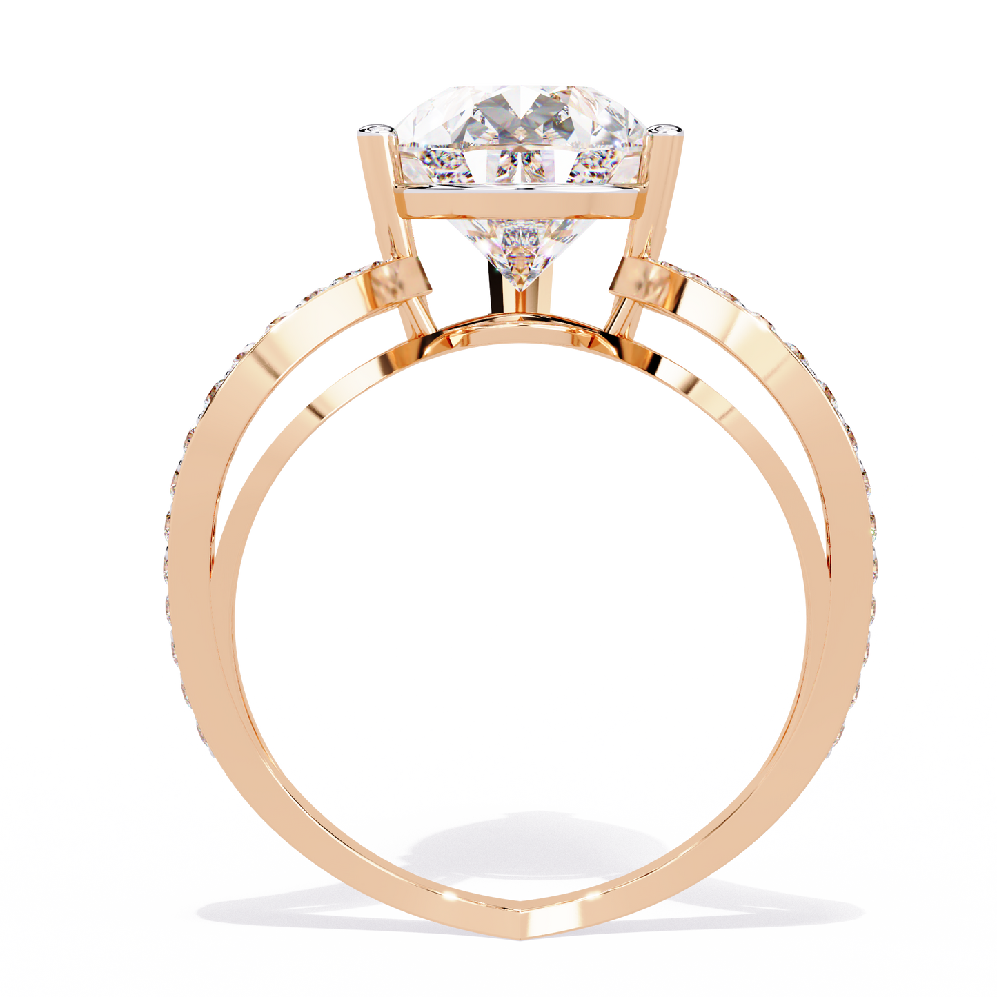 Pear Crest – Grand Pear Lab Diamond Ring with Pavé Shoulders in 14K Gold