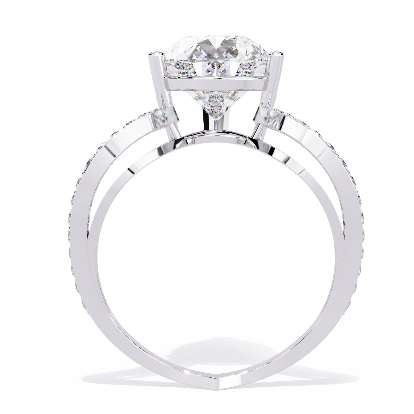 Pear Crest – Grand Pear Lab Diamond Ring with Pavé Shoulders in 14K Gold