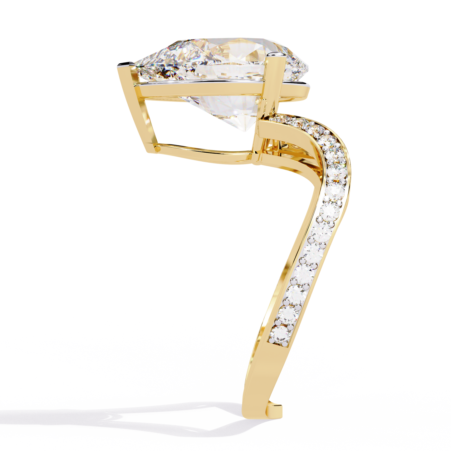 Pear Crest – Grand Pear Lab Diamond Ring with Pavé Shoulders in 14K Gold