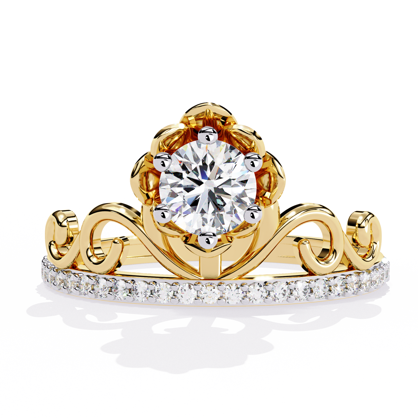 Floral Crown – Lotus-Inspired Diamond Ring with Pavé Band in 14K Gold