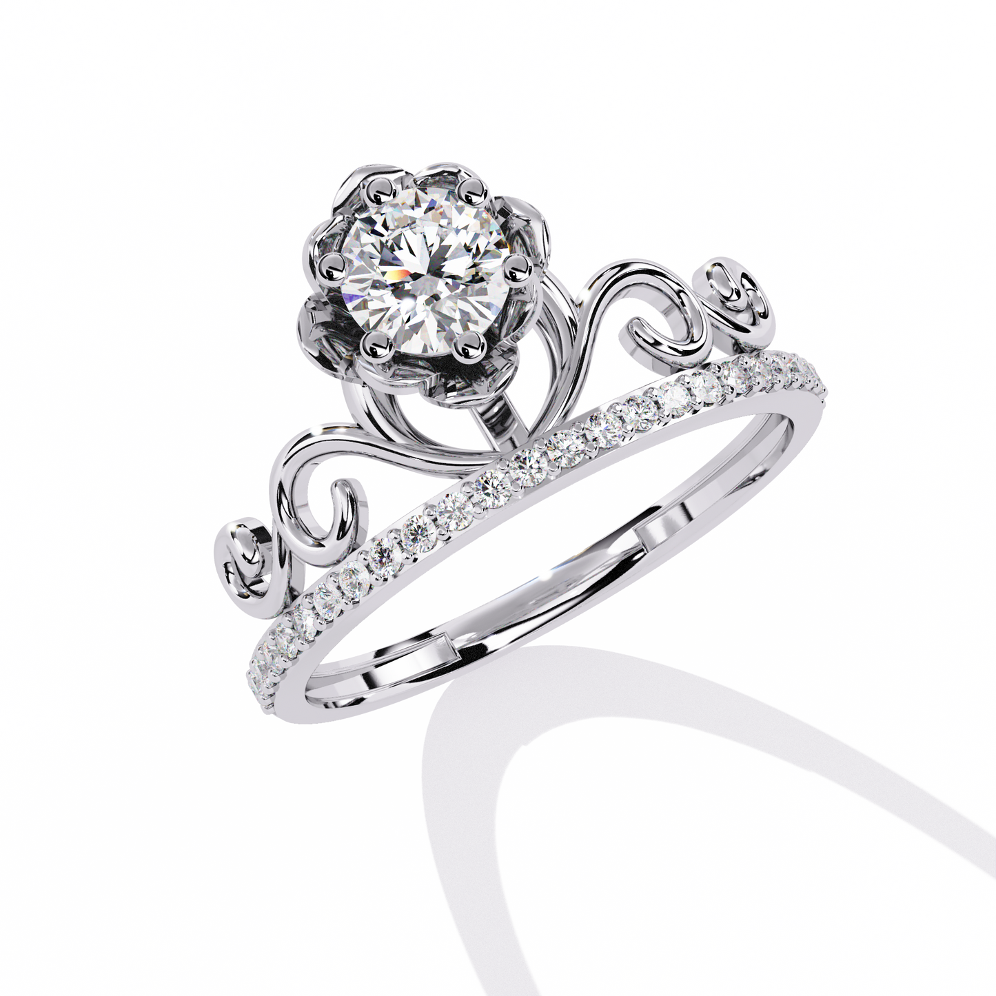 Floral Crown – Lotus-Inspired Diamond Ring with Pavé Band in 14K Gold