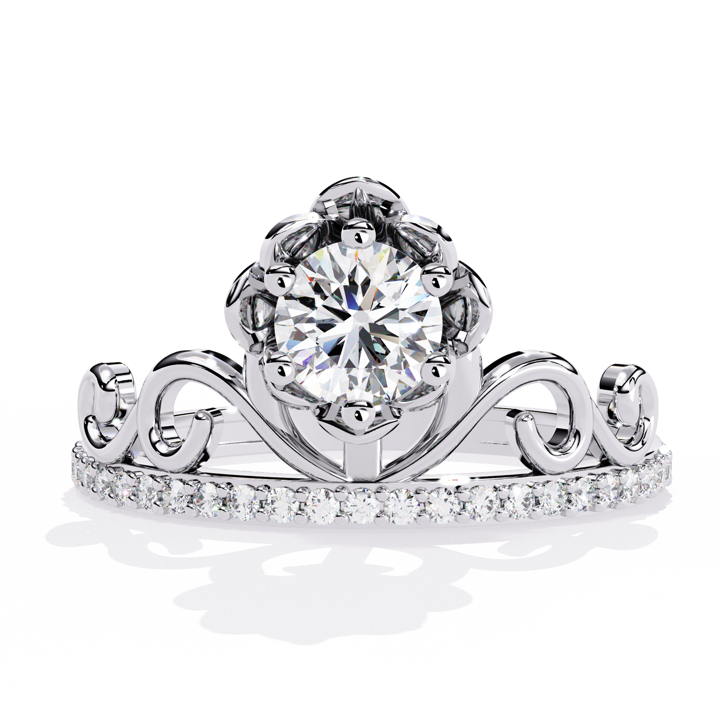 Floral Crown – Lotus-Inspired Diamond Ring with Pavé Band in 14K Gold