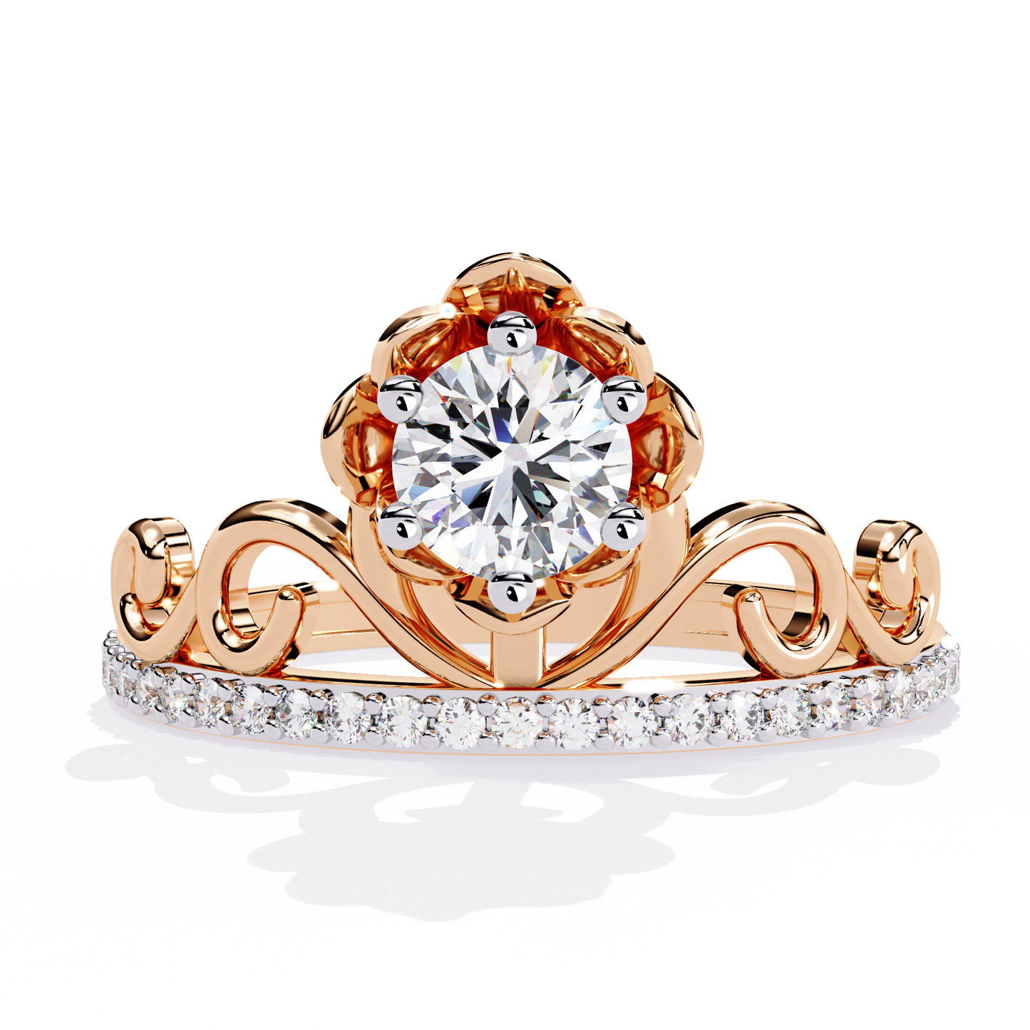Floral Crown – Lotus-Inspired Diamond Ring with Pavé Band in 14K Gold