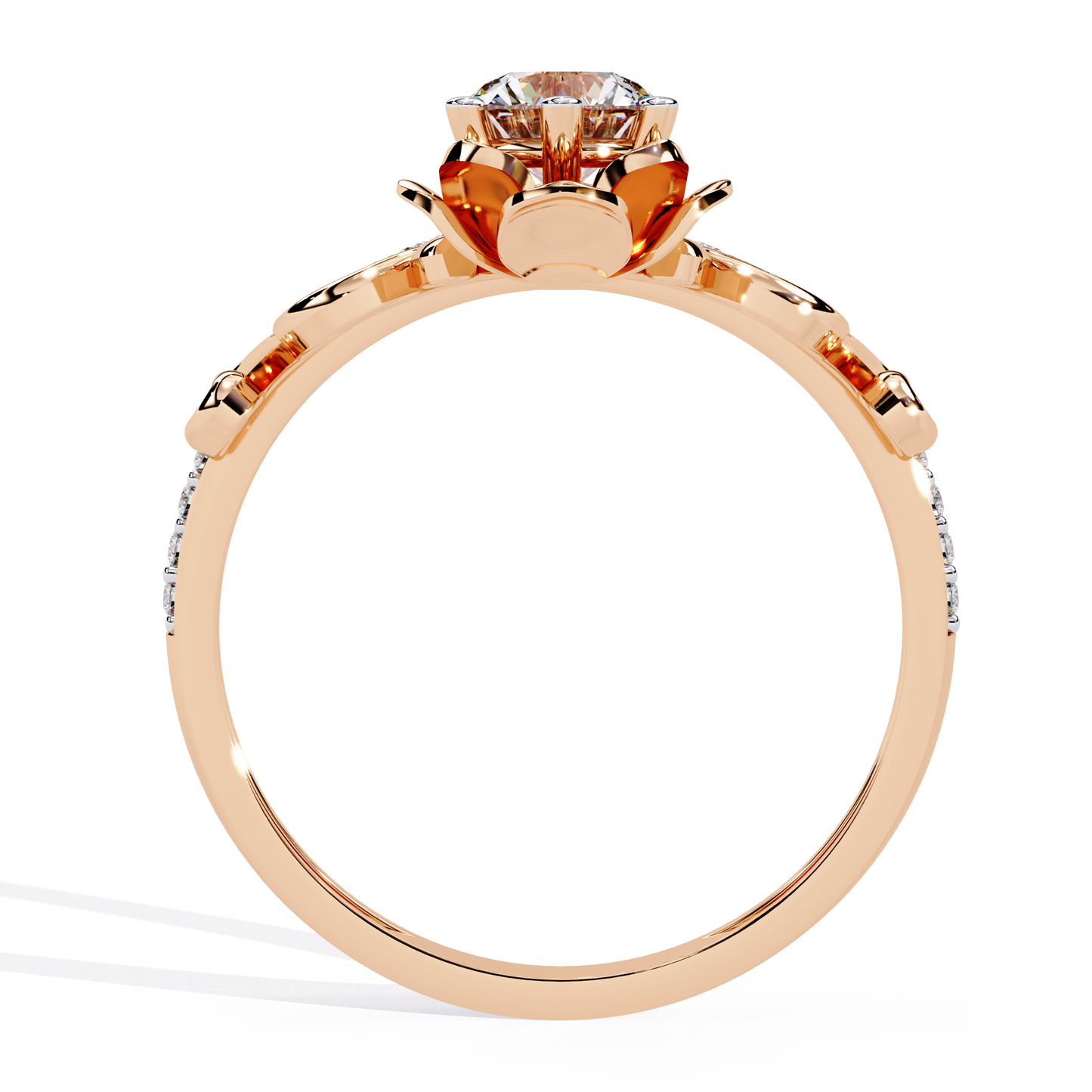 Floral Crown – Lotus-Inspired Diamond Ring with Pavé Band in 14K Gold