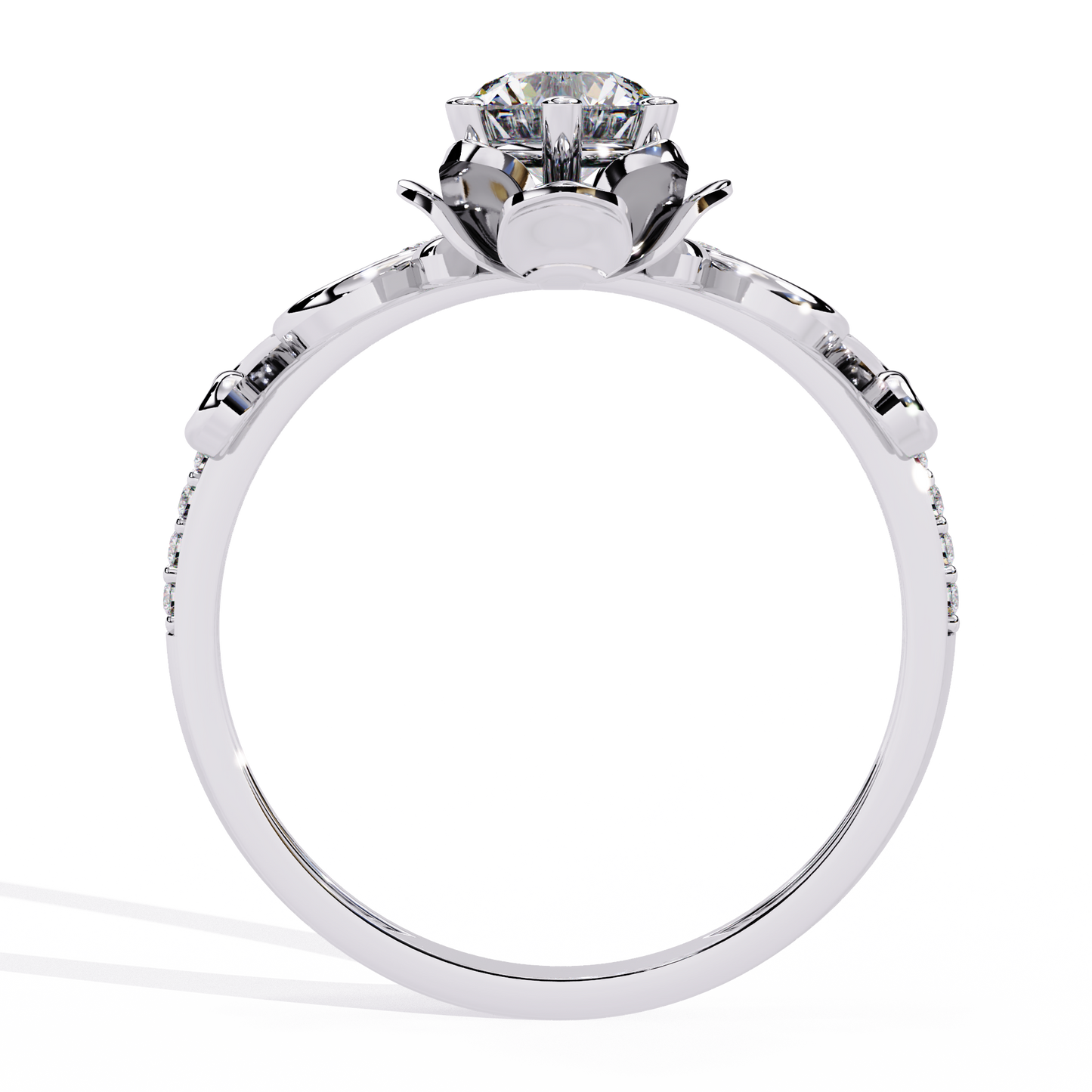Floral Crown – Lotus-Inspired Diamond Ring with Pavé Band in 14K Gold
