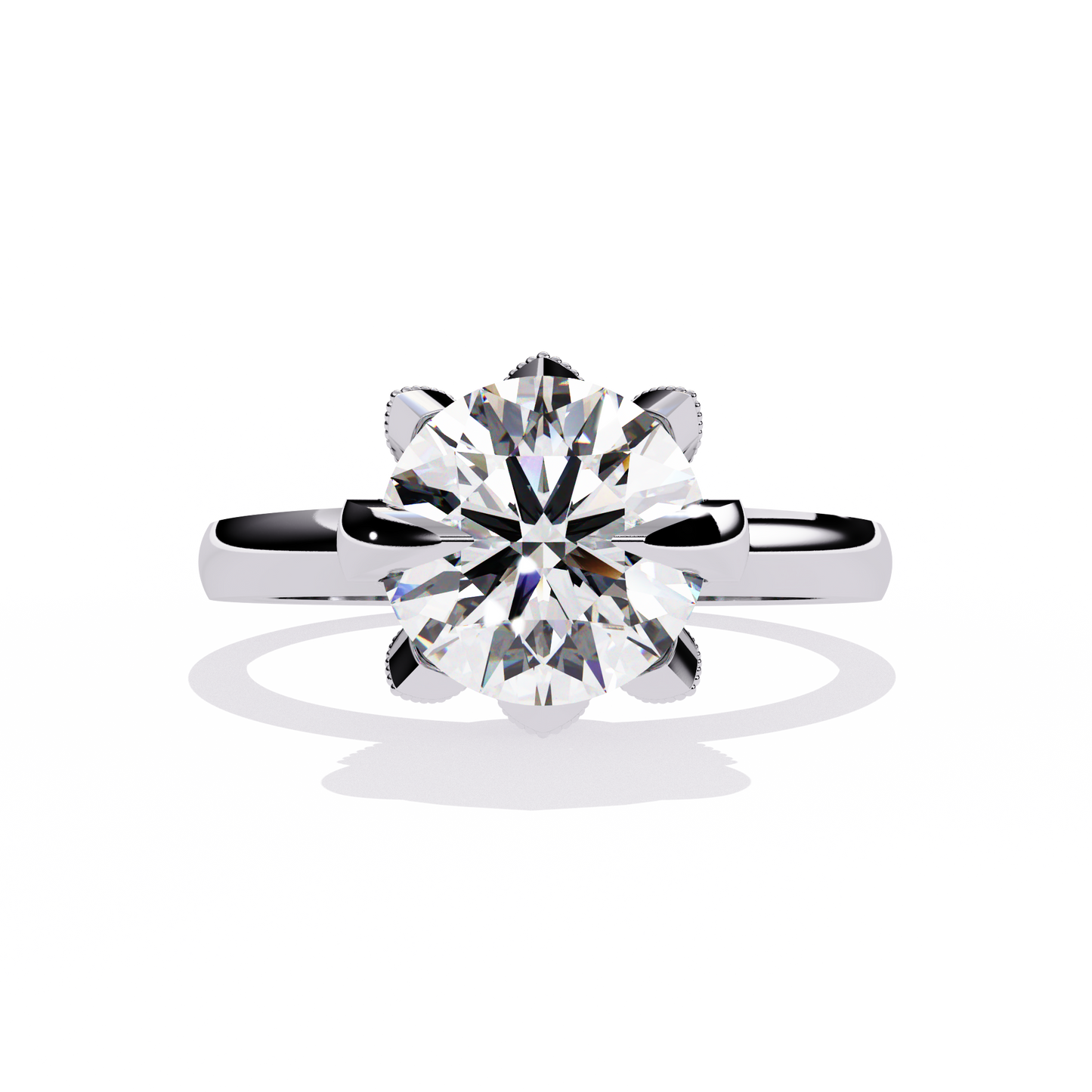 Victorian Lotus – Solitaire Diamond Ring with Engraved Crown in 14K Gold