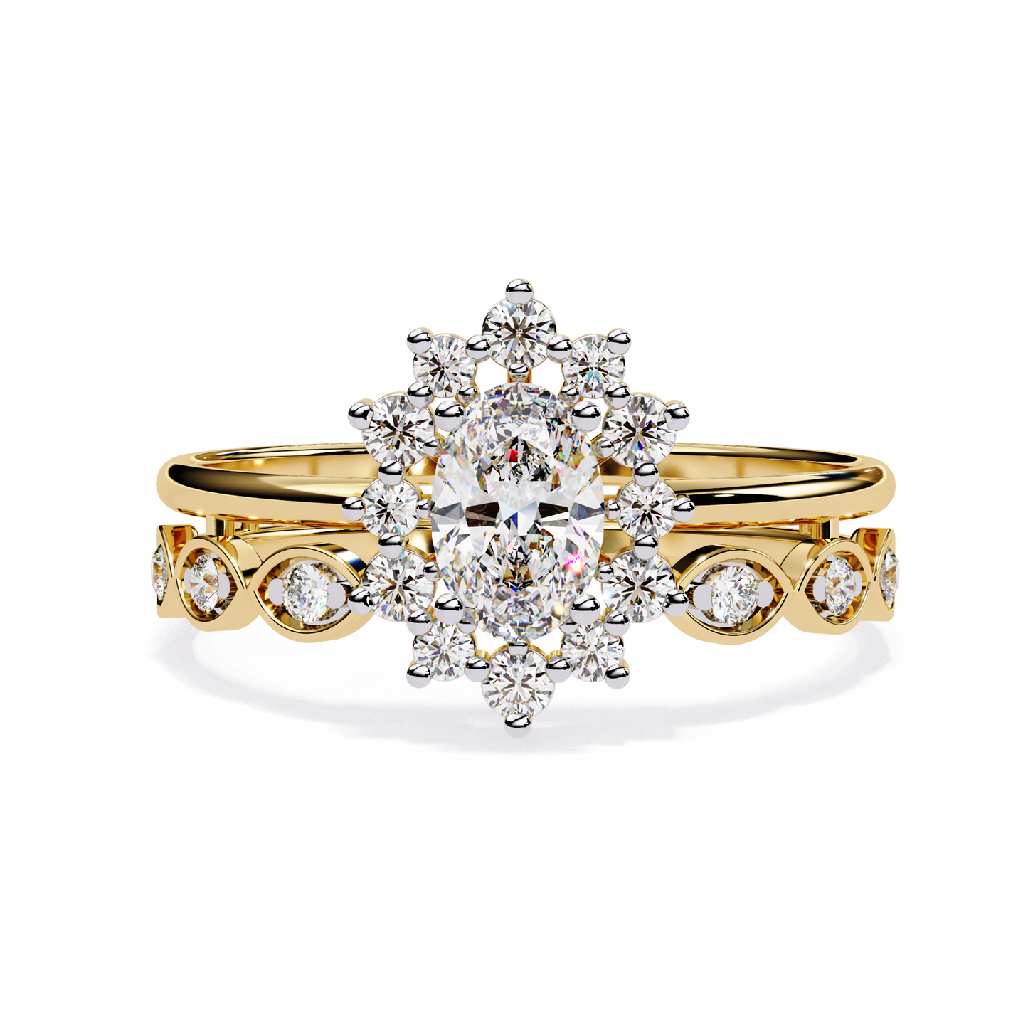 Regal Halo – Oval Diamond Ring with Crowned Band in 14K Gold