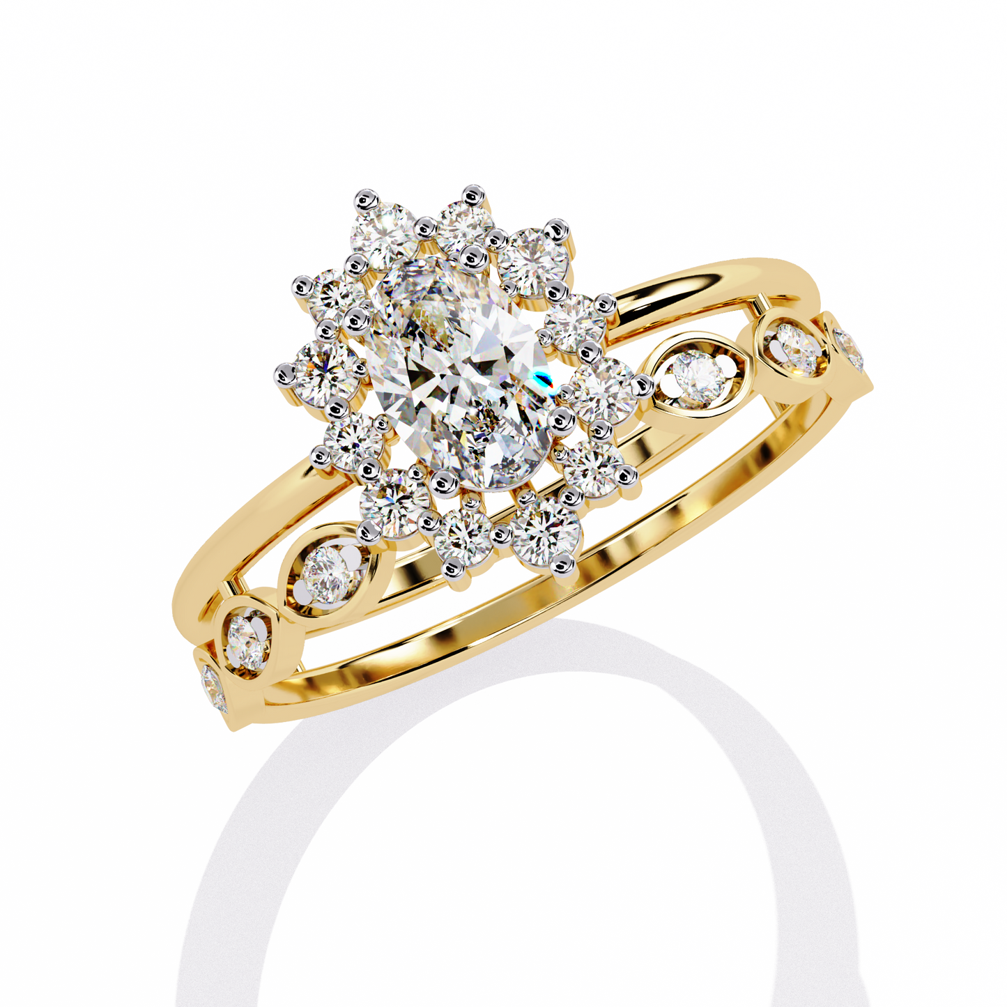 Regal Halo – Oval Diamond Ring with Crowned Band in 14K Gold