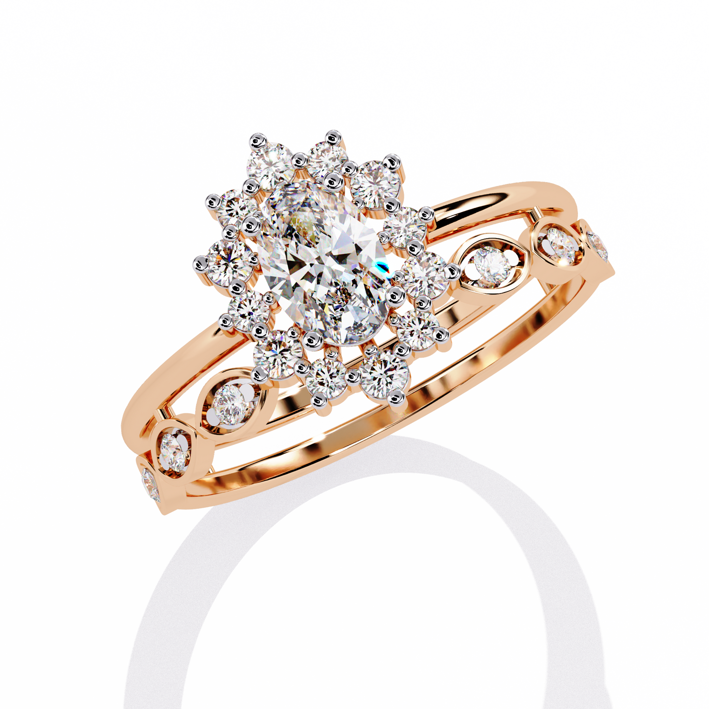 Regal Halo – Oval Diamond Ring with Crowned Band in 14K Gold