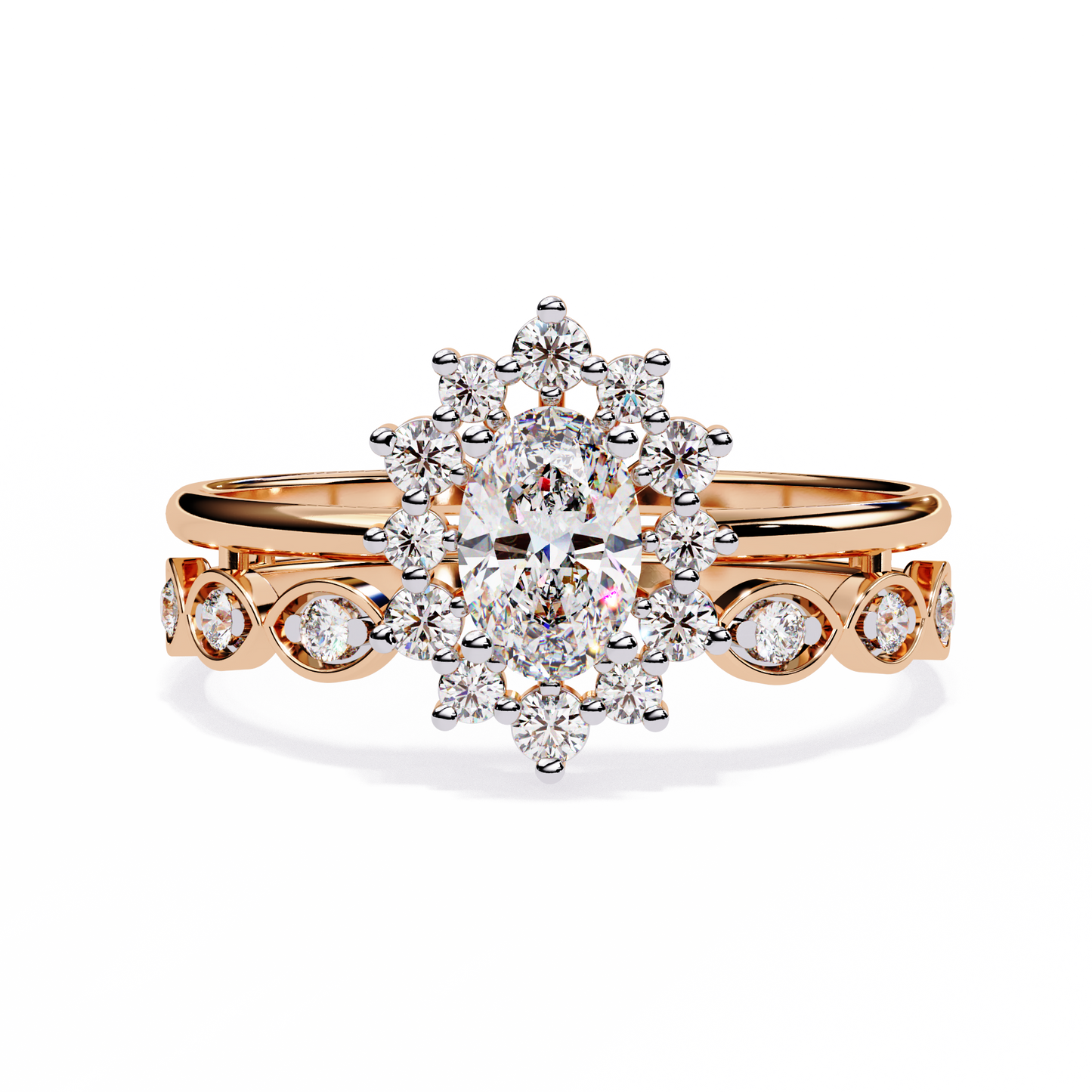 Regal Halo – Oval Diamond Ring with Crowned Band in 14K Gold
