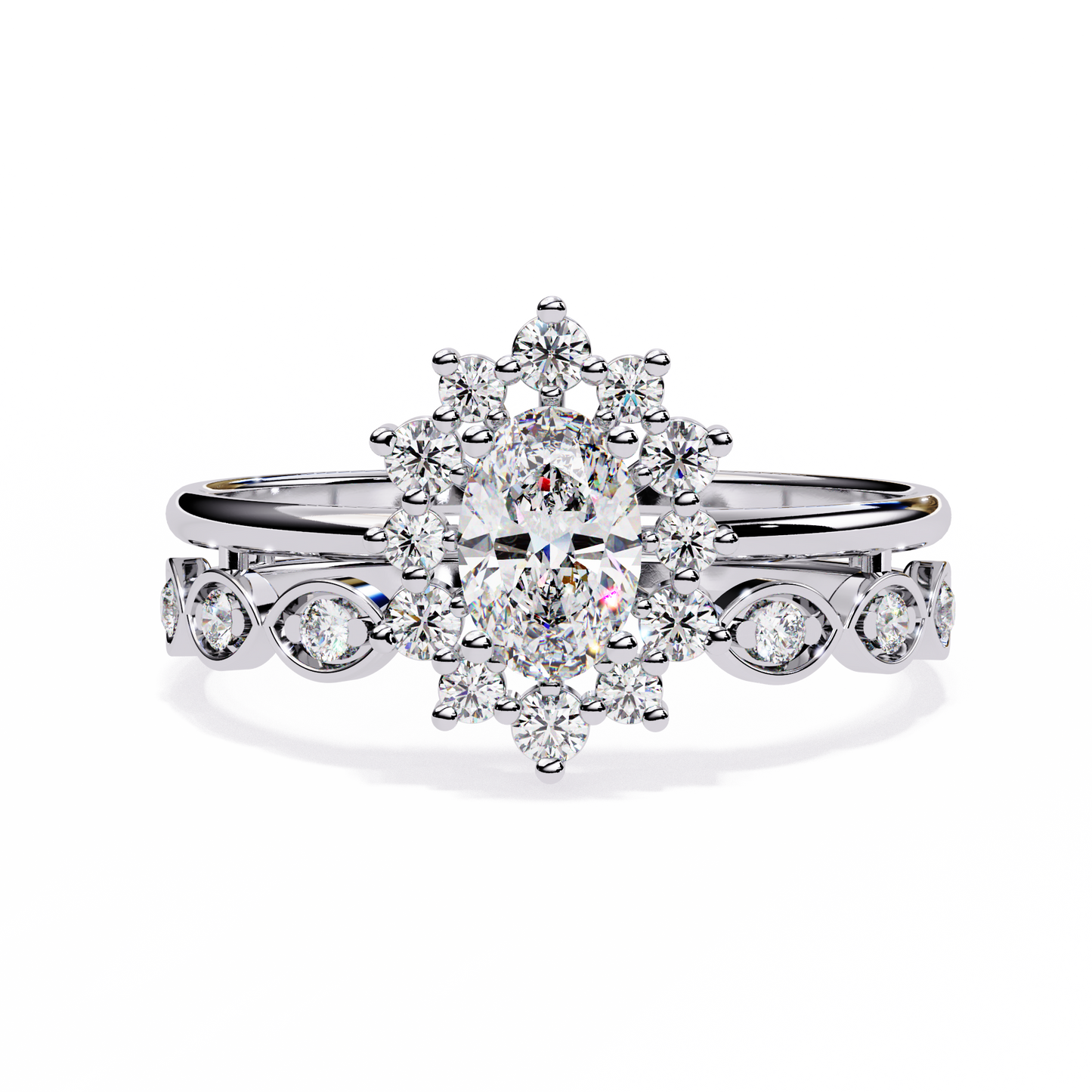 Regal Halo – Oval Diamond Ring with Crowned Band in 14K Gold