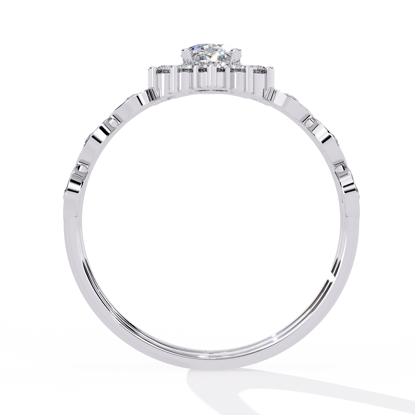 Regal Halo – Oval Diamond Ring with Crowned Band in 14K Gold