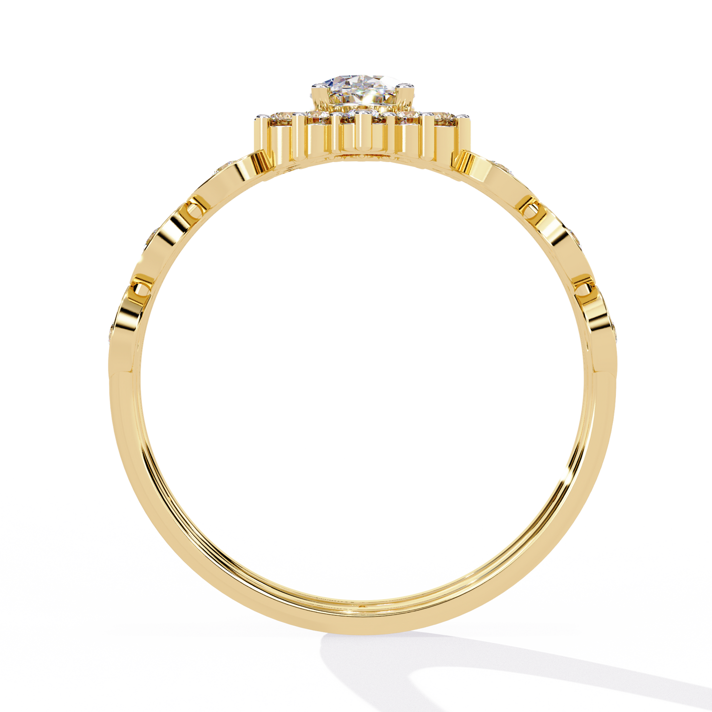 Regal Halo – Oval Diamond Ring with Crowned Band in 14K Gold