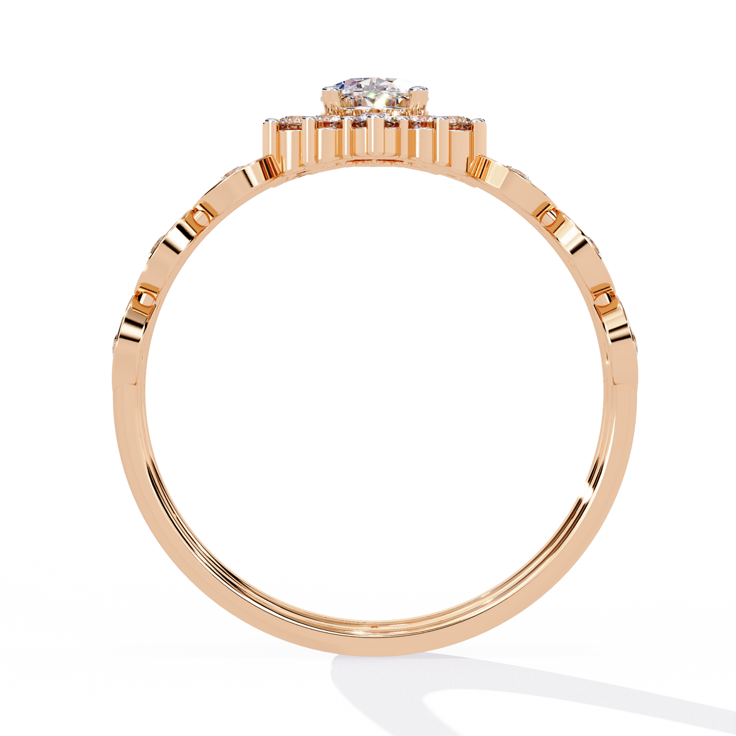 Regal Halo – Oval Diamond Ring with Crowned Band in 14K Gold