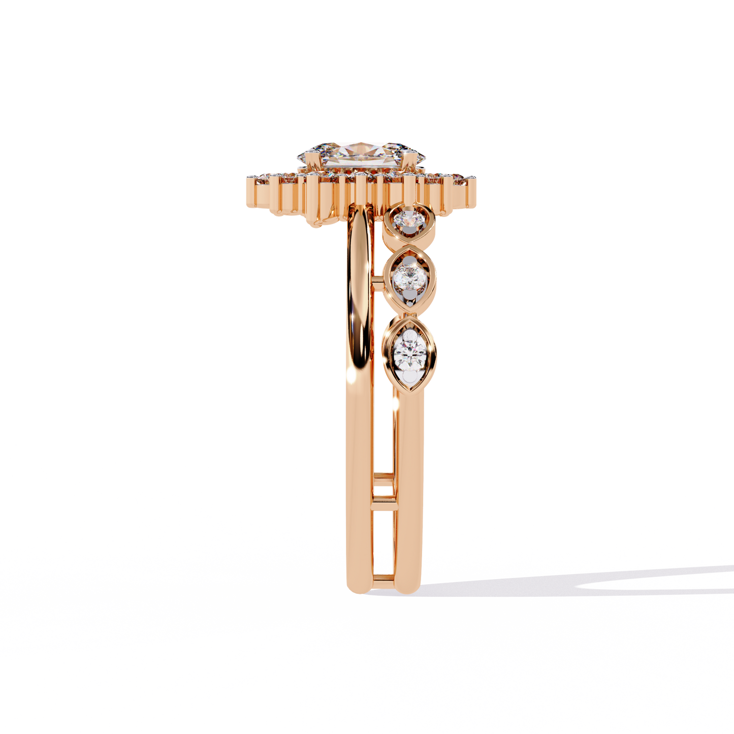 Regal Halo – Oval Diamond Ring with Crowned Band in 14K Gold