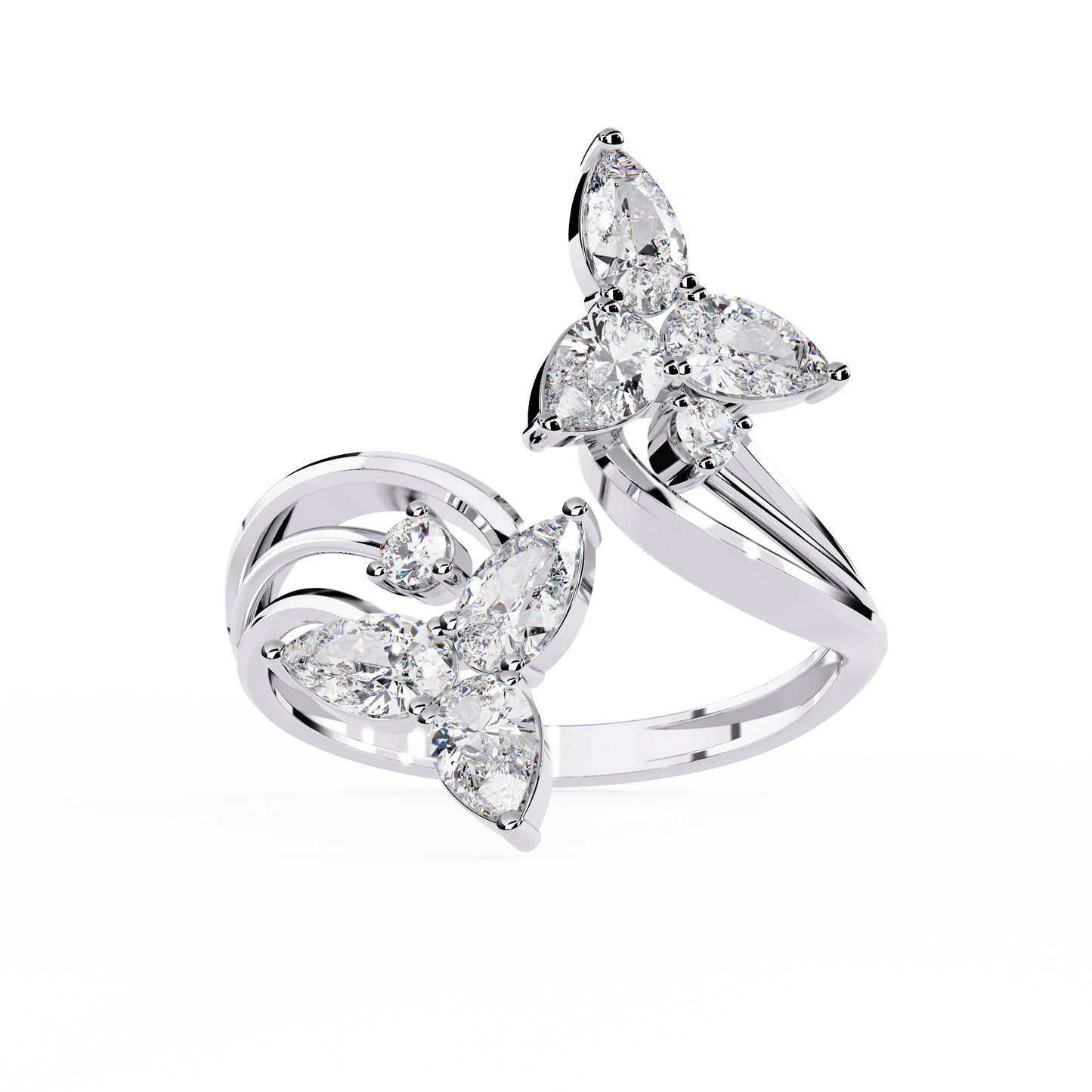 Tri-Vine Pear – Pear Diamond Floral Ring with Multi-Band Shank in 14K Gold