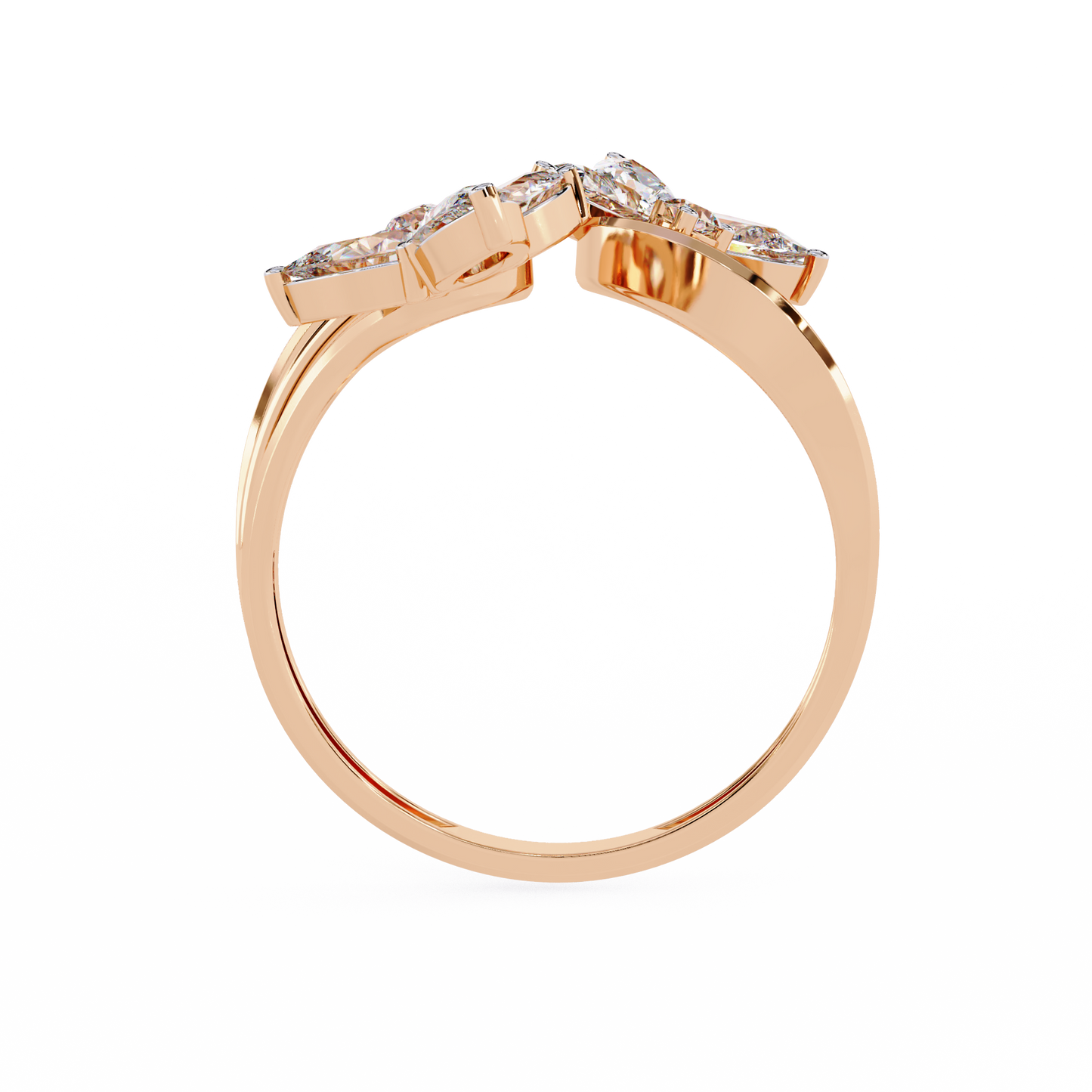 Tri-Vine Pear – Pear Diamond Floral Ring with Multi-Band Shank in 14K Gold
