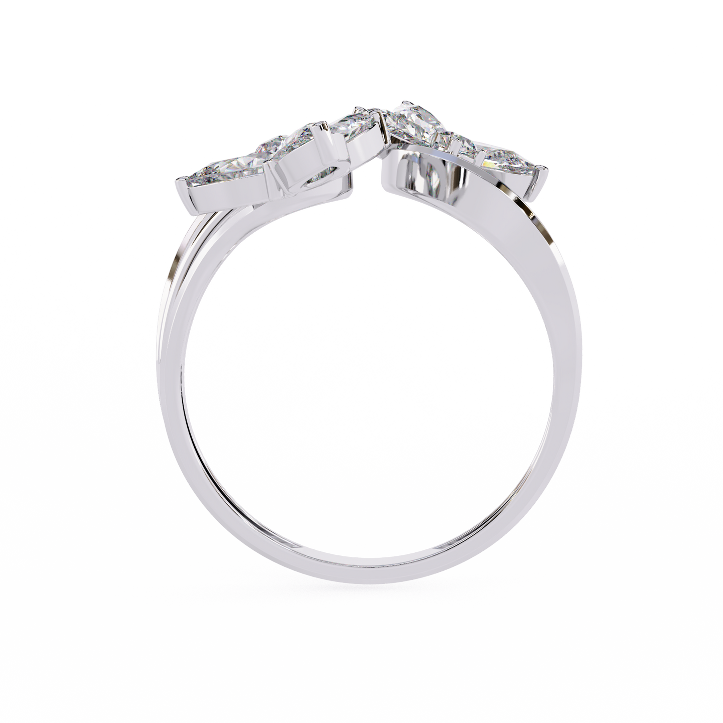 Tri-Vine Pear – Pear Diamond Floral Ring with Multi-Band Shank in 14K Gold