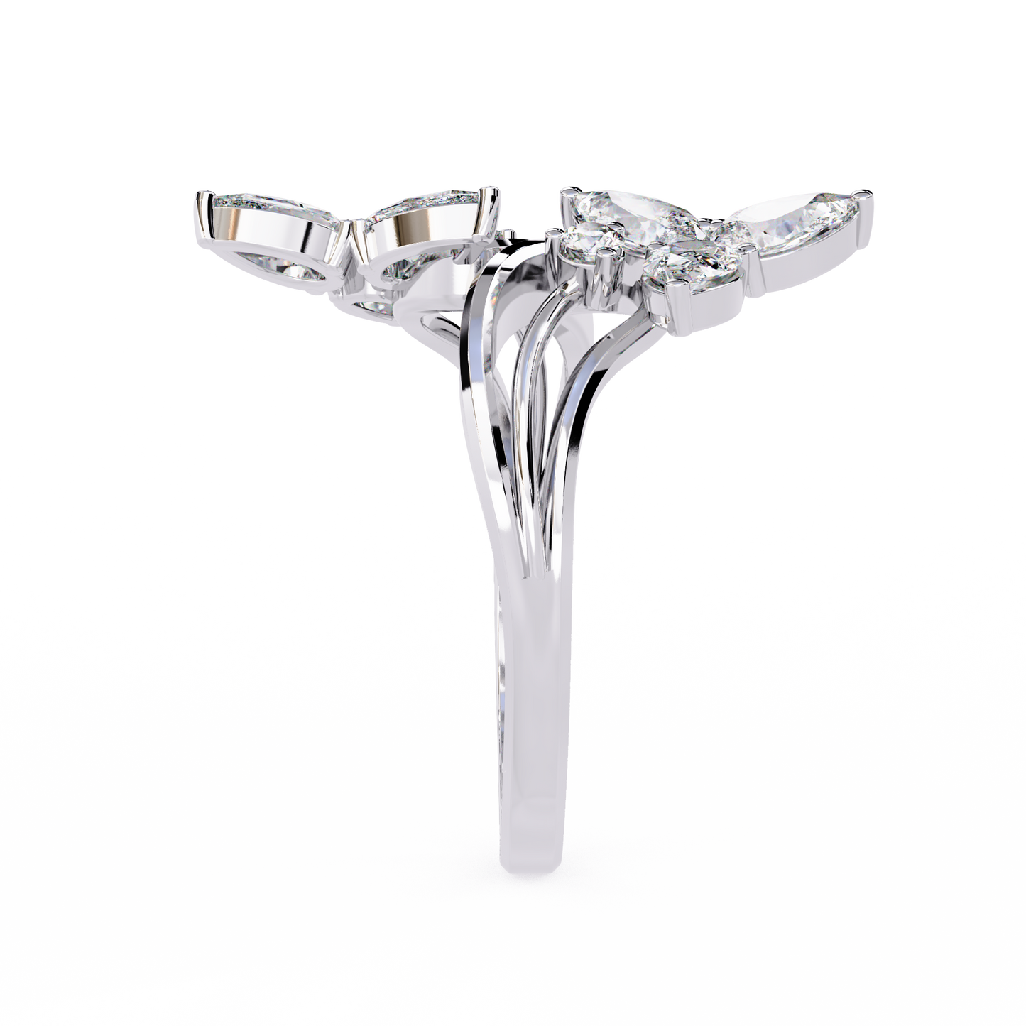 Tri-Vine Pear – Pear Diamond Floral Ring with Multi-Band Shank in 14K Gold