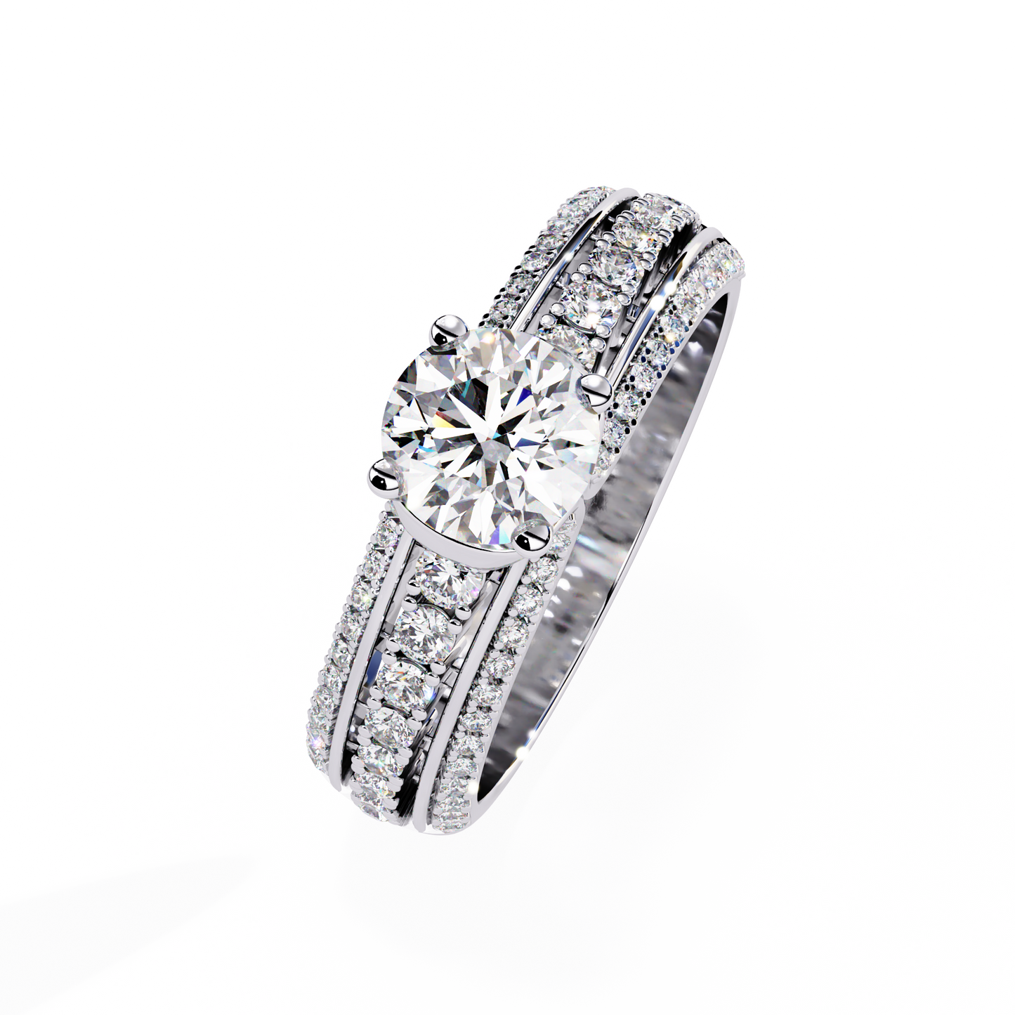 Triad Radiance – Lab Diamond Triple Row Ring with Solitaire Center in 14K Gold