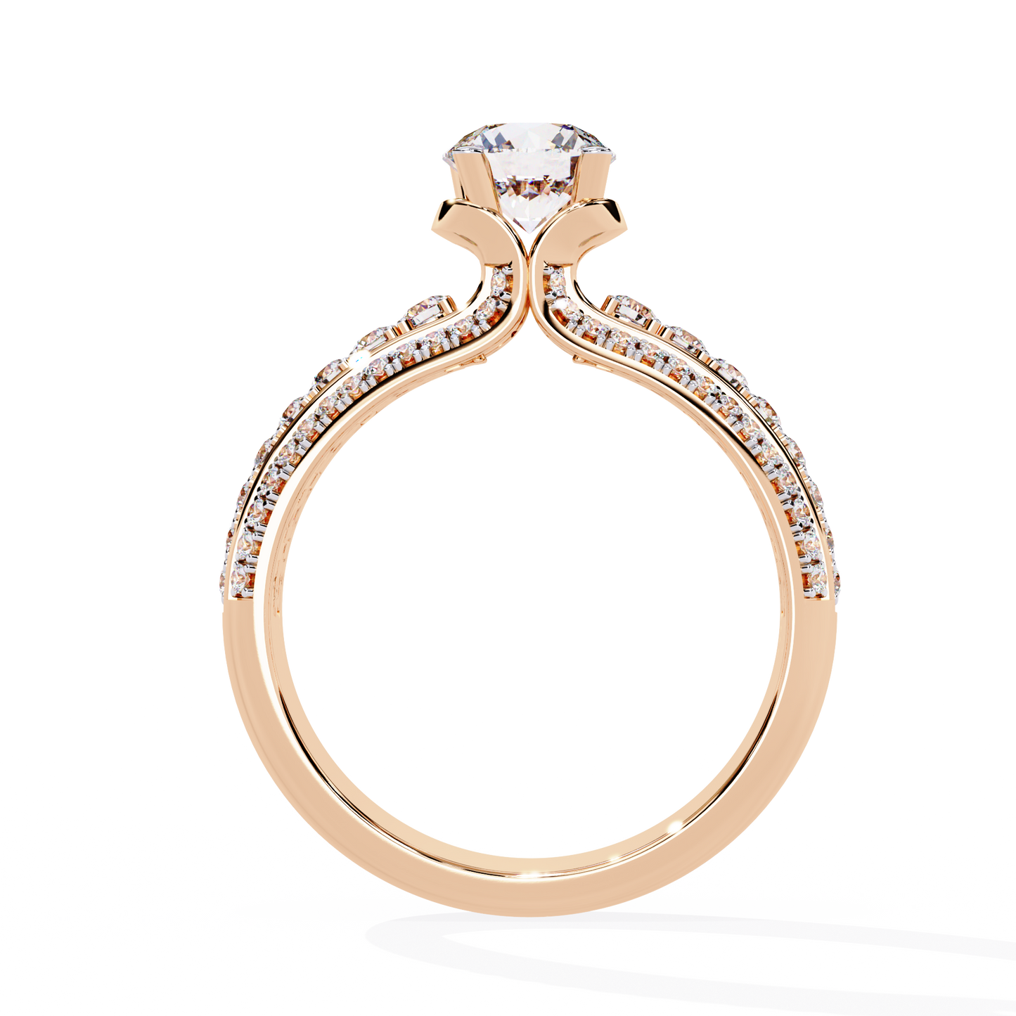 Triad Radiance – Lab Diamond Triple Row Ring with Solitaire Center in 14K Gold