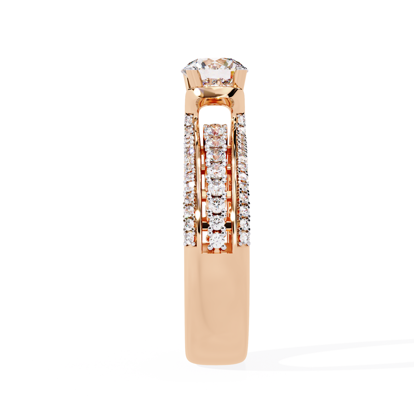 Triad Radiance – Lab Diamond Triple Row Ring with Solitaire Center in 14K Gold