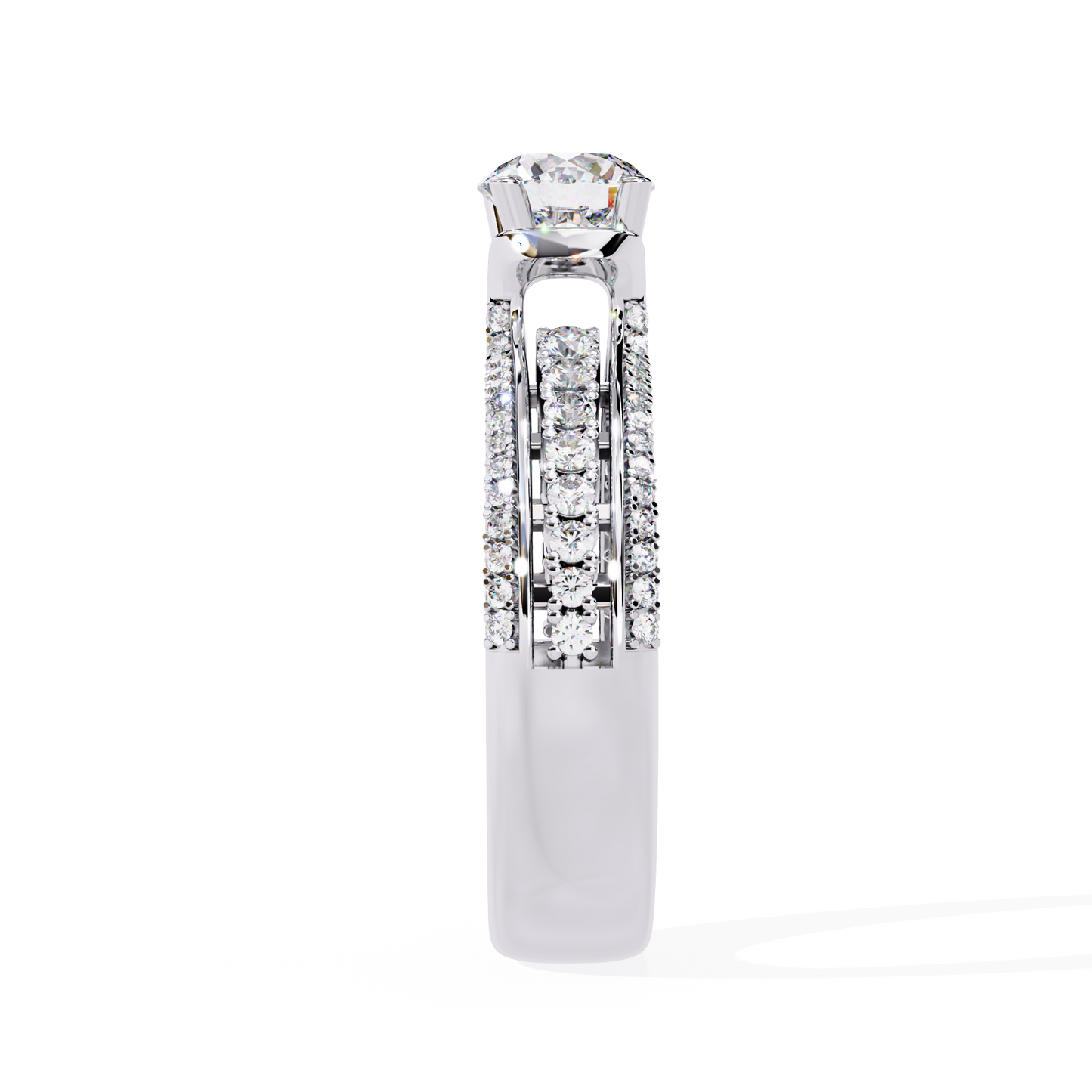 Triad Radiance – Lab Diamond Triple Row Ring with Solitaire Center in 14K Gold