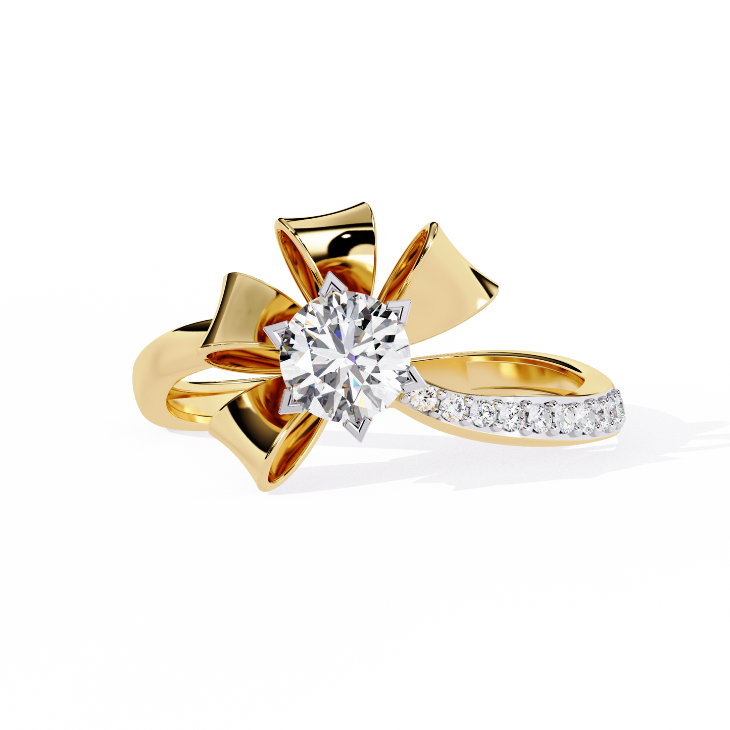 Golden Ribbon – Diamond Bow Ring in 14K Gold