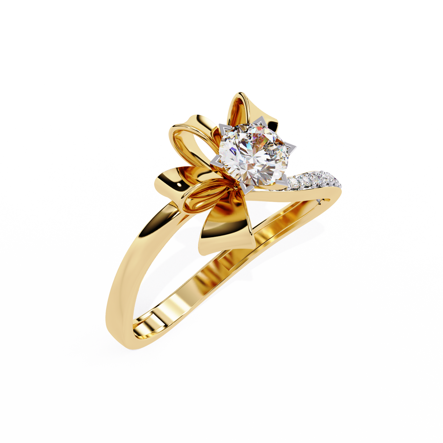 Golden Ribbon – Diamond Bow Ring in 14K Gold