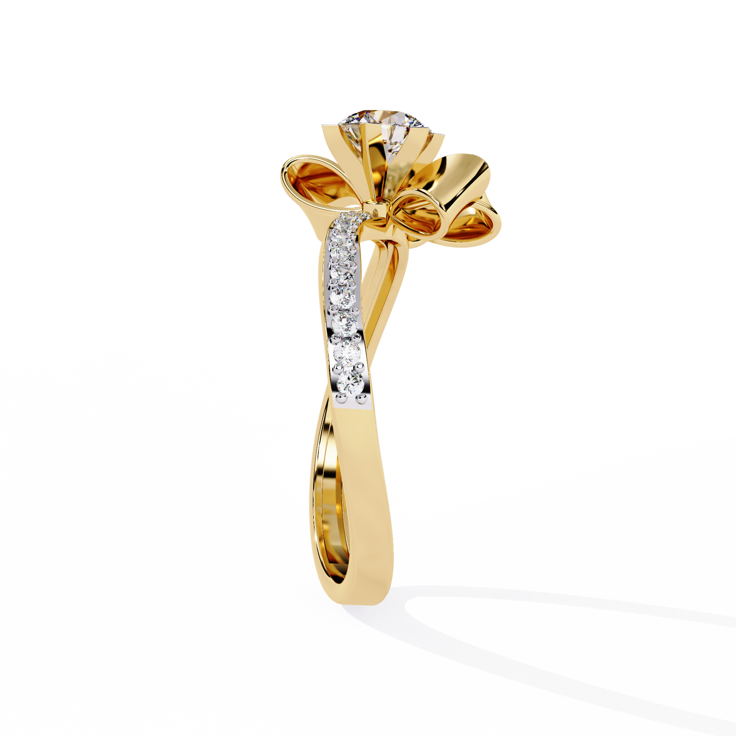 Golden Ribbon – Diamond Bow Ring in 14K Gold