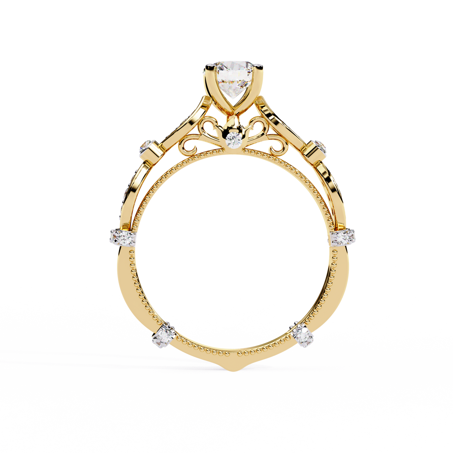 Heirloom Crest – Diamond Vintage Ring with Marquise Accents in 14K Gold