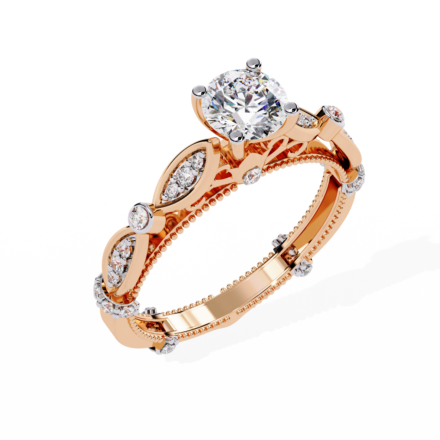 Heirloom Crest – Diamond Vintage Ring with Marquise Accents in 14K Gold