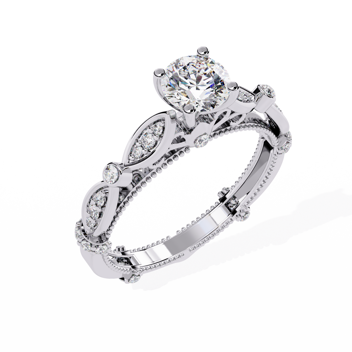Heirloom Crest – Diamond Vintage Ring with Marquise Accents in 14K Gold
