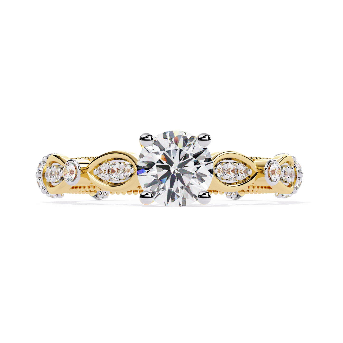 Heirloom Crest – Diamond Vintage Ring with Marquise Accents in 14K Gold