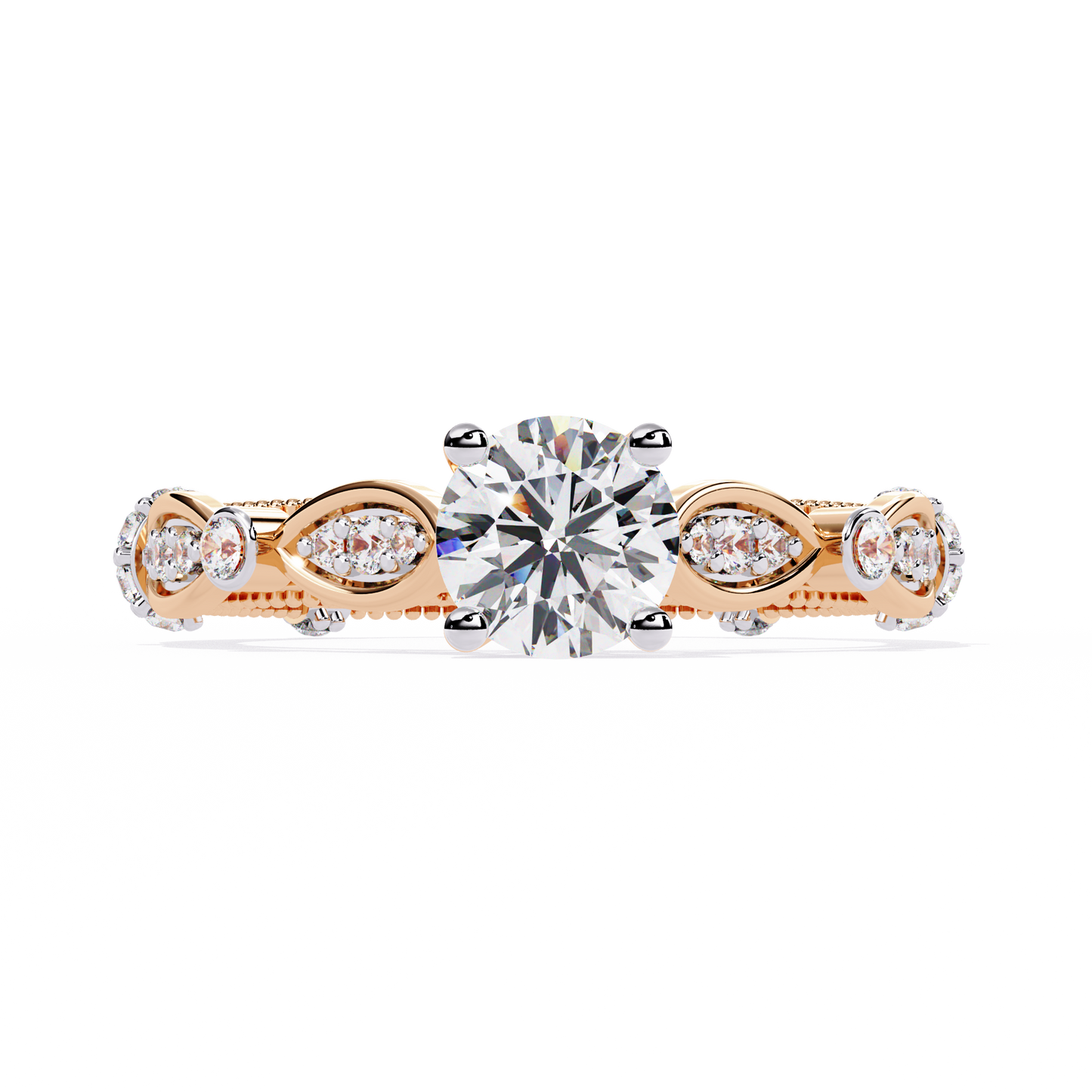 Heirloom Crest – Diamond Vintage Ring with Marquise Accents in 14K Gold