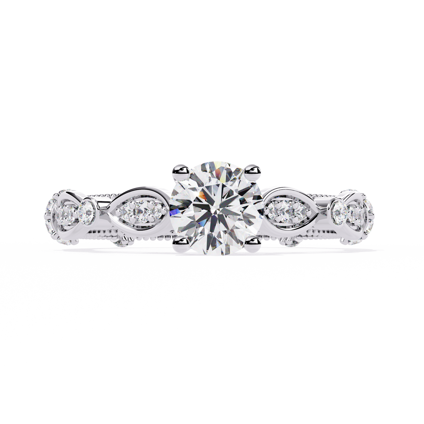Heirloom Crest – Diamond Vintage Ring with Marquise Accents in 14K Gold