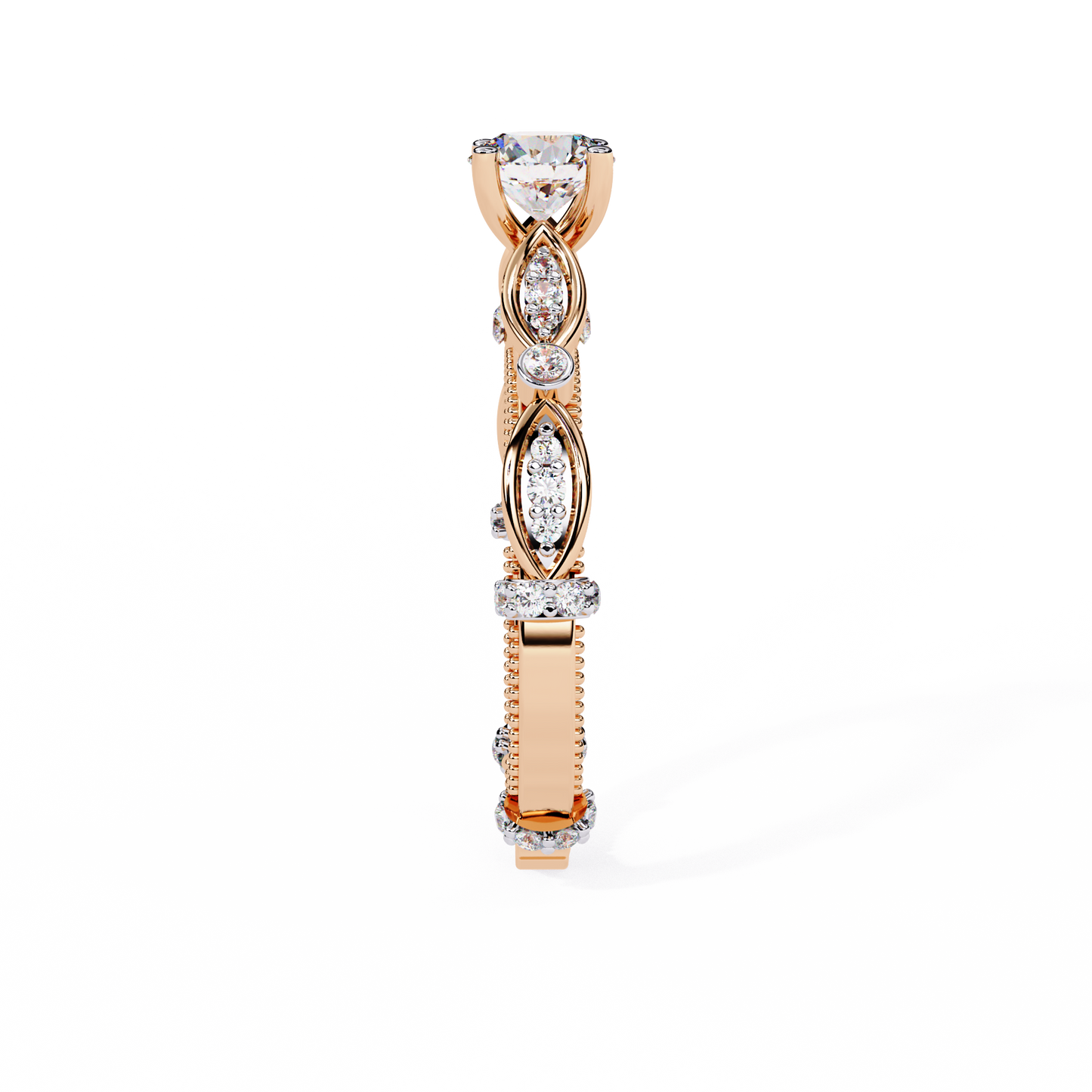 Heirloom Crest – Diamond Vintage Ring with Marquise Accents in 14K Gold