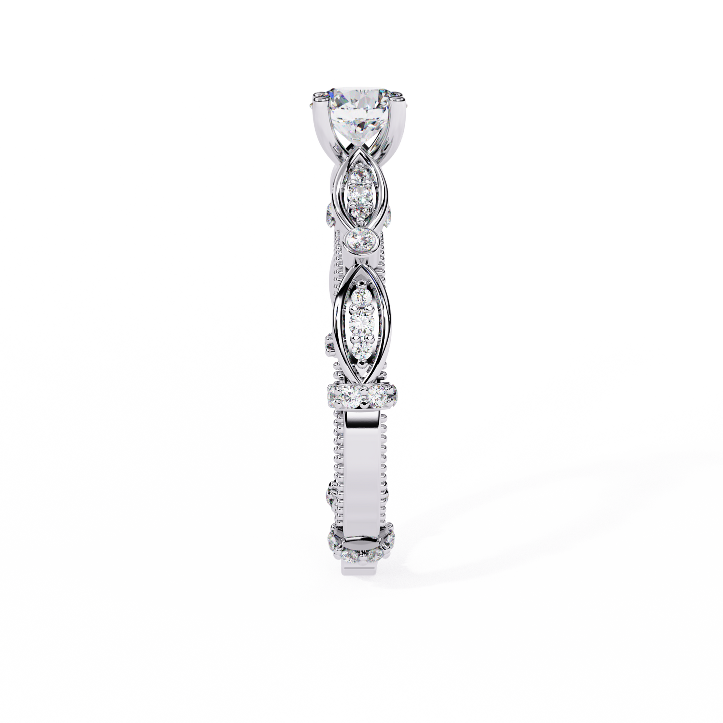 Heirloom Crest – Diamond Vintage Ring with Marquise Accents in 14K Gold