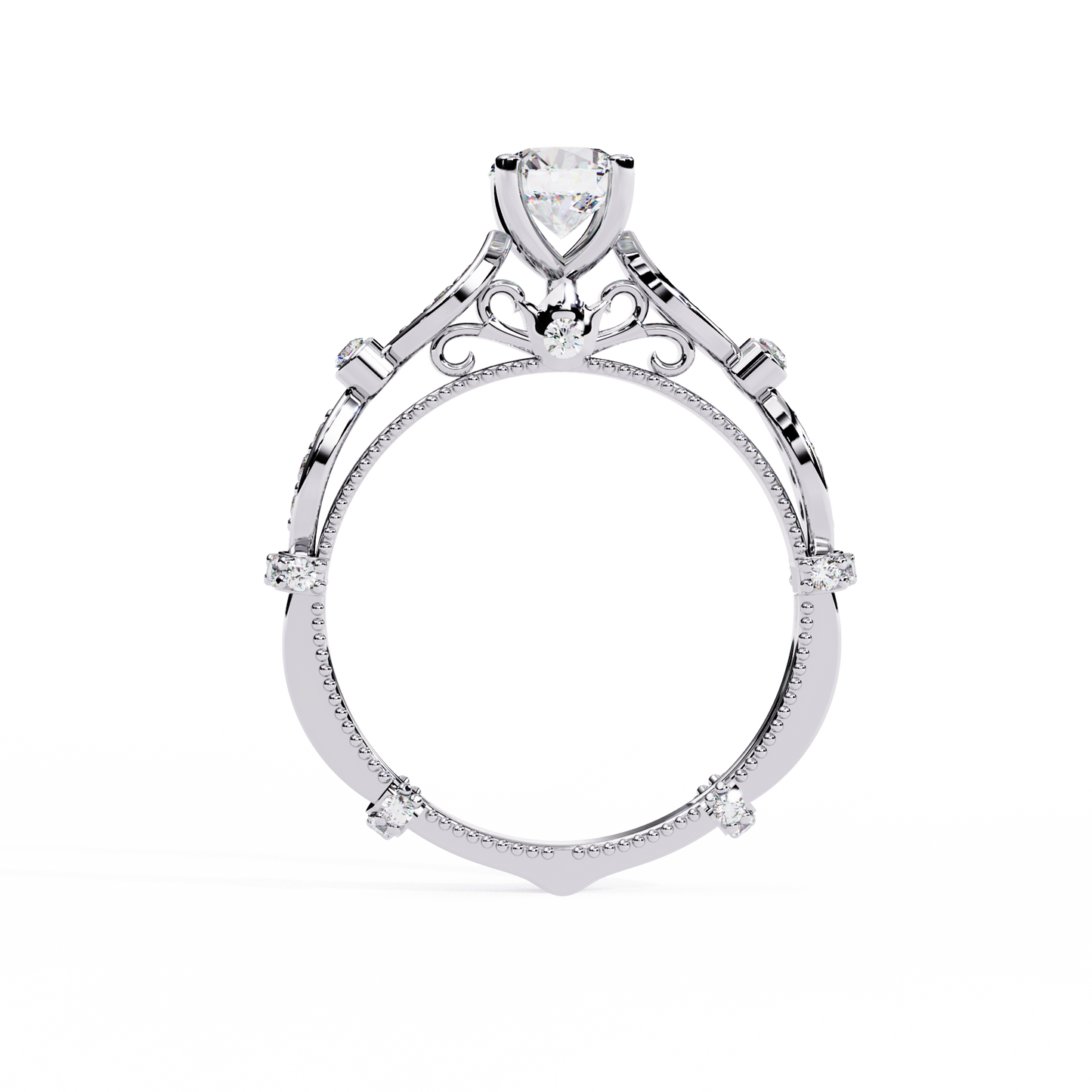 Heirloom Crest – Diamond Vintage Ring with Marquise Accents in 14K Gold