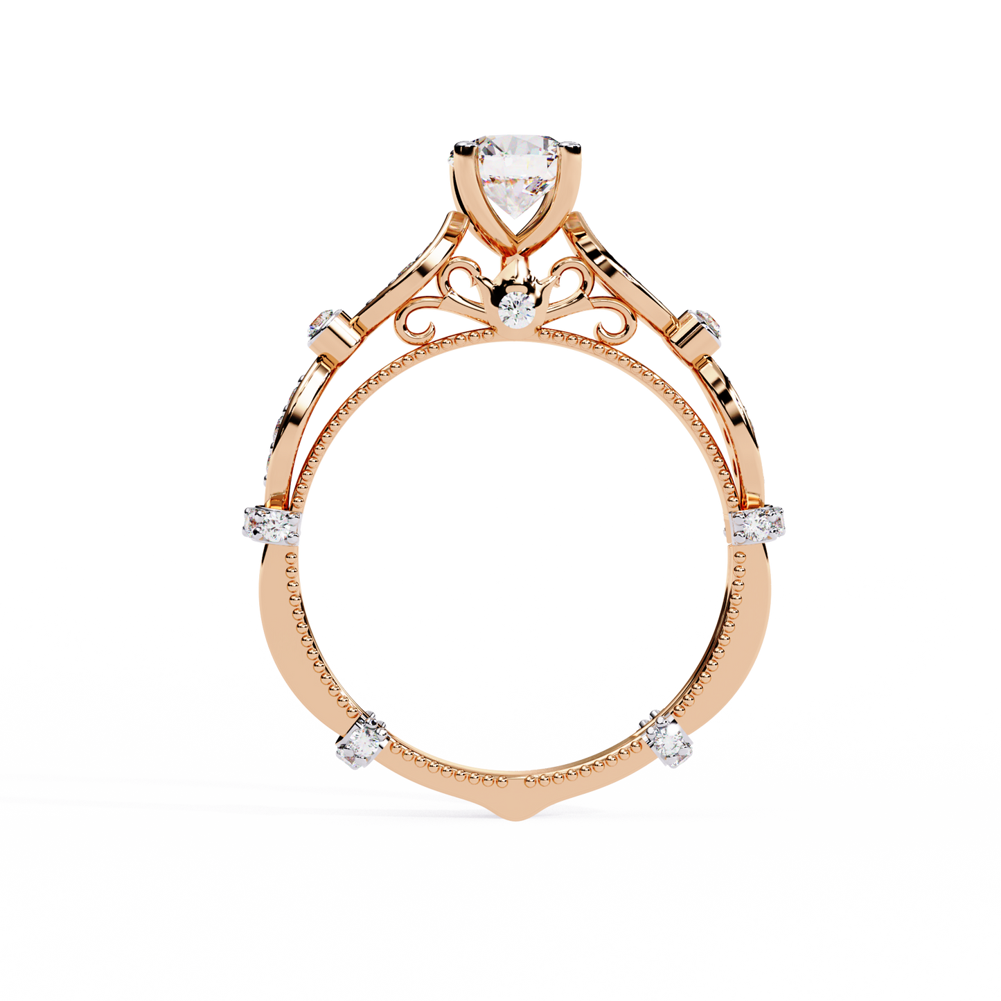 Heirloom Crest – Diamond Vintage Ring with Marquise Accents in 14K Gold