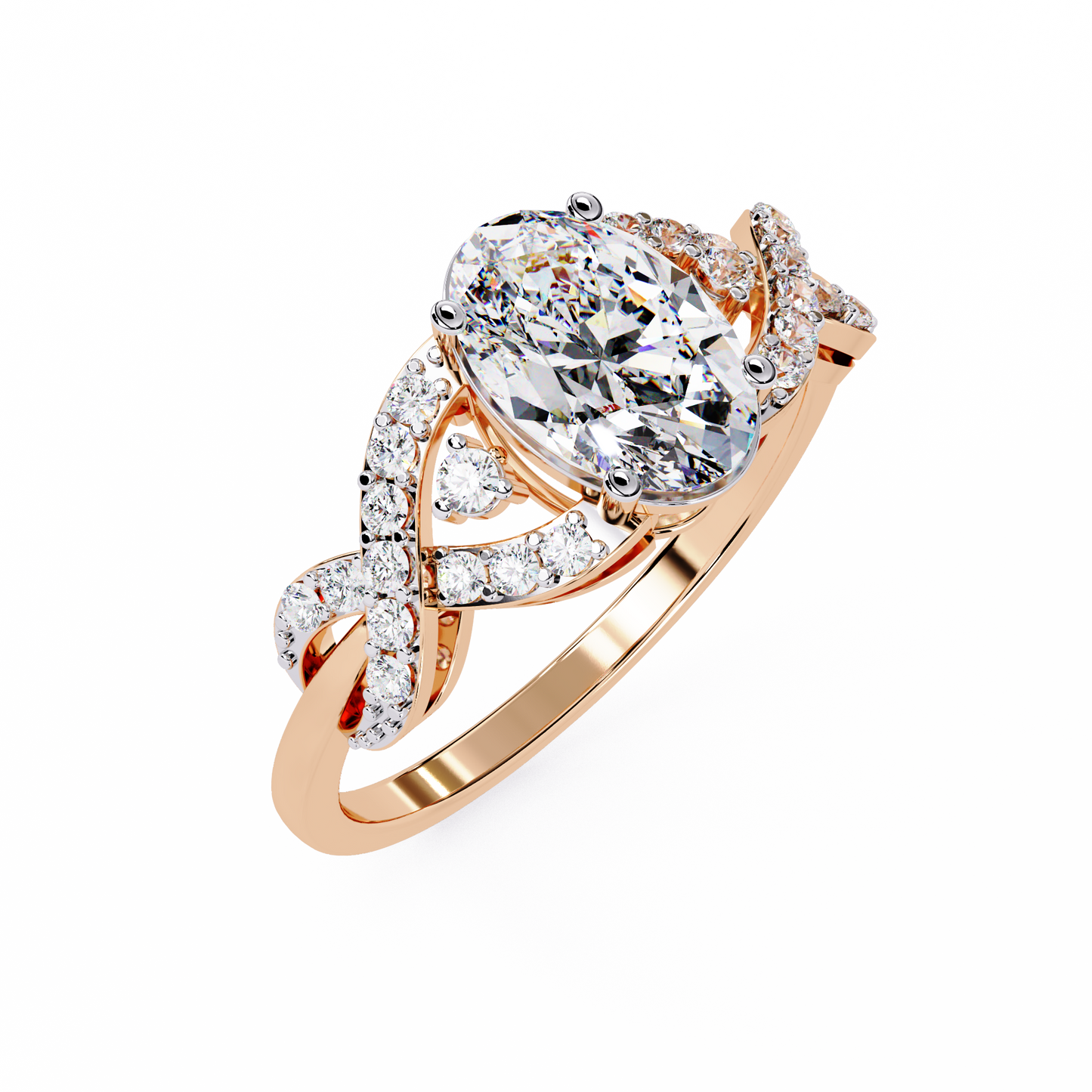 Infinity Crown – Oval Diamond Twisted Band Ring in 14K Gold