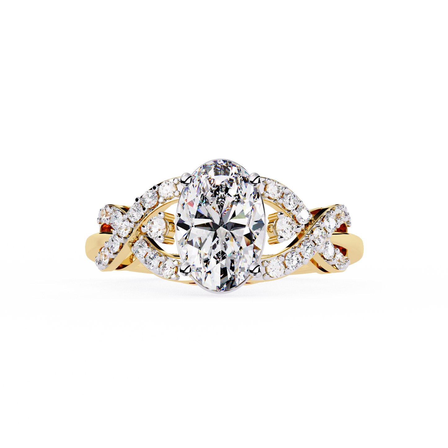 Infinity Crown – Oval Diamond Twisted Band Ring in 14K Gold