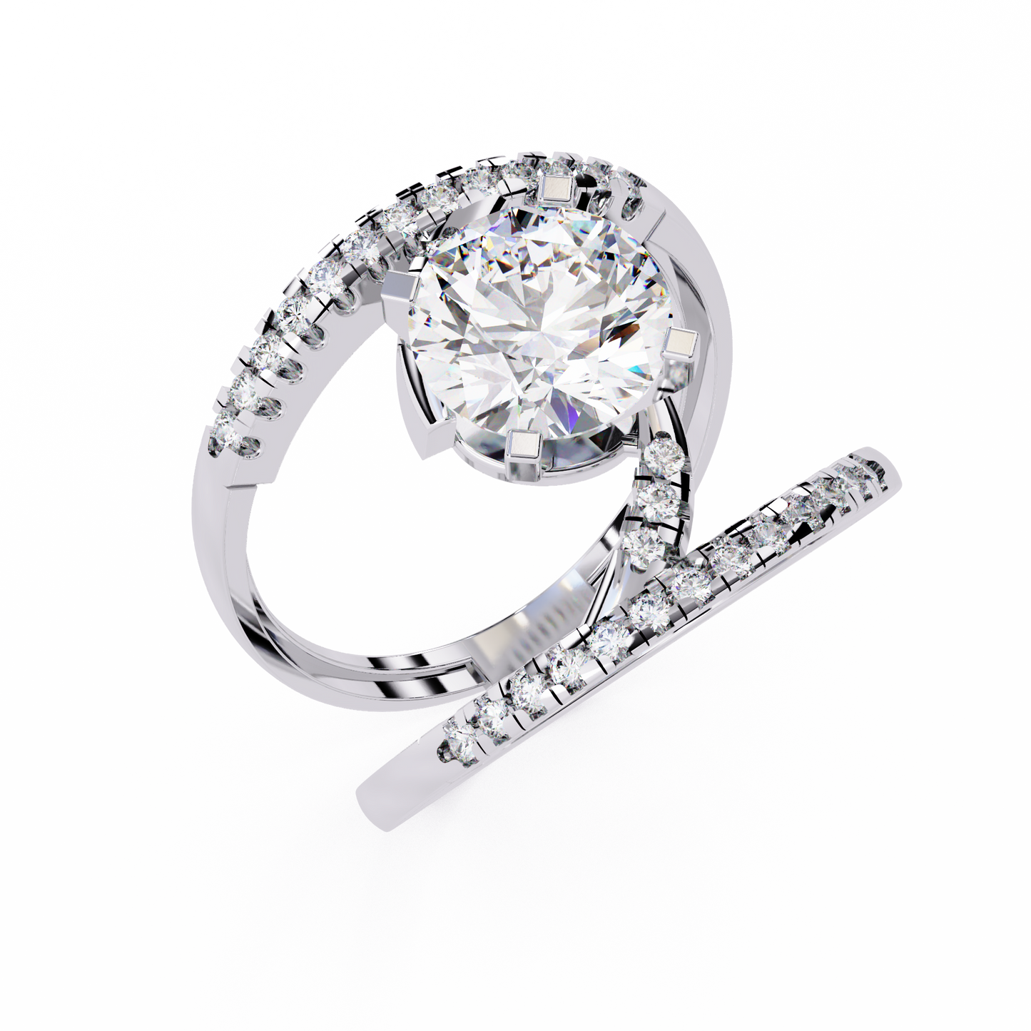 Celestial Wrap – Diamond Orbit Shank Ring with Solitaire in 14K Gold