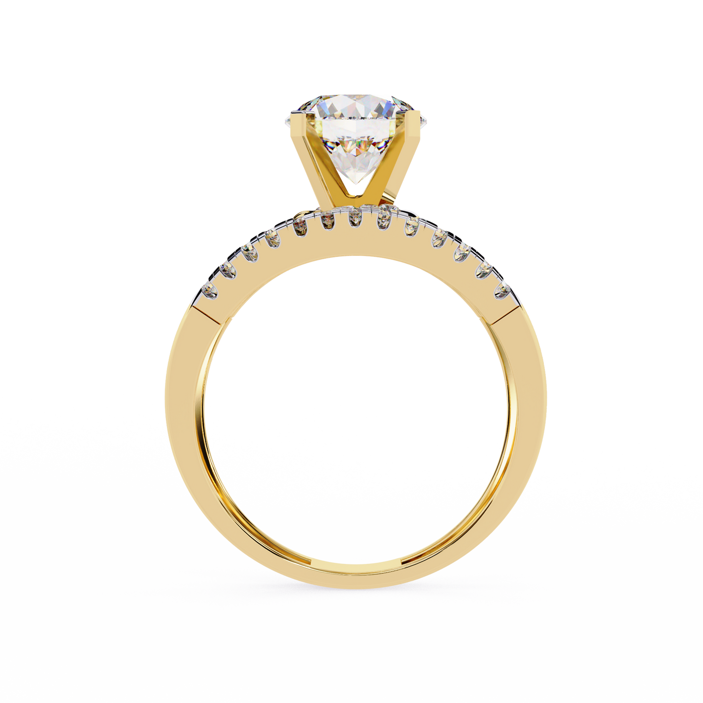 Celestial Wrap – Diamond Orbit Shank Ring with Solitaire in 14K Gold