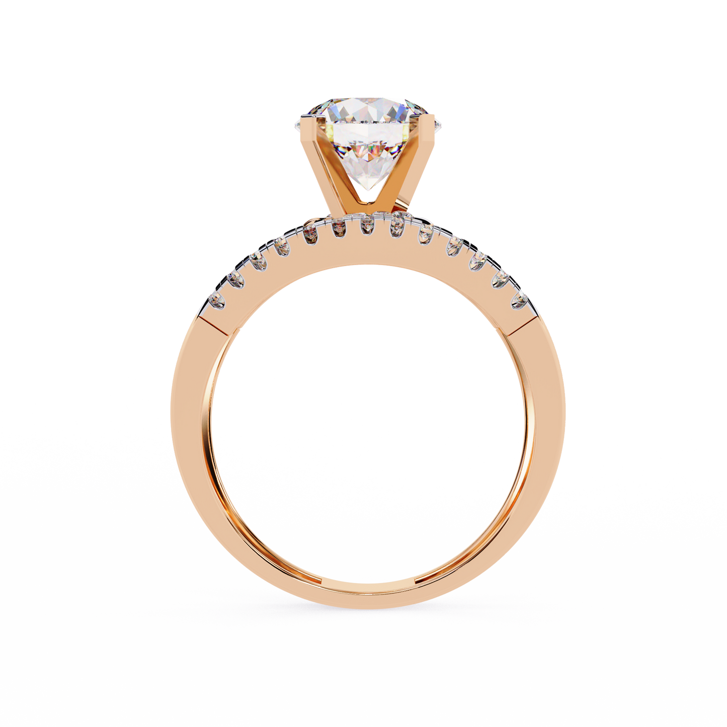 Celestial Wrap – Diamond Orbit Shank Ring with Solitaire in 14K Gold