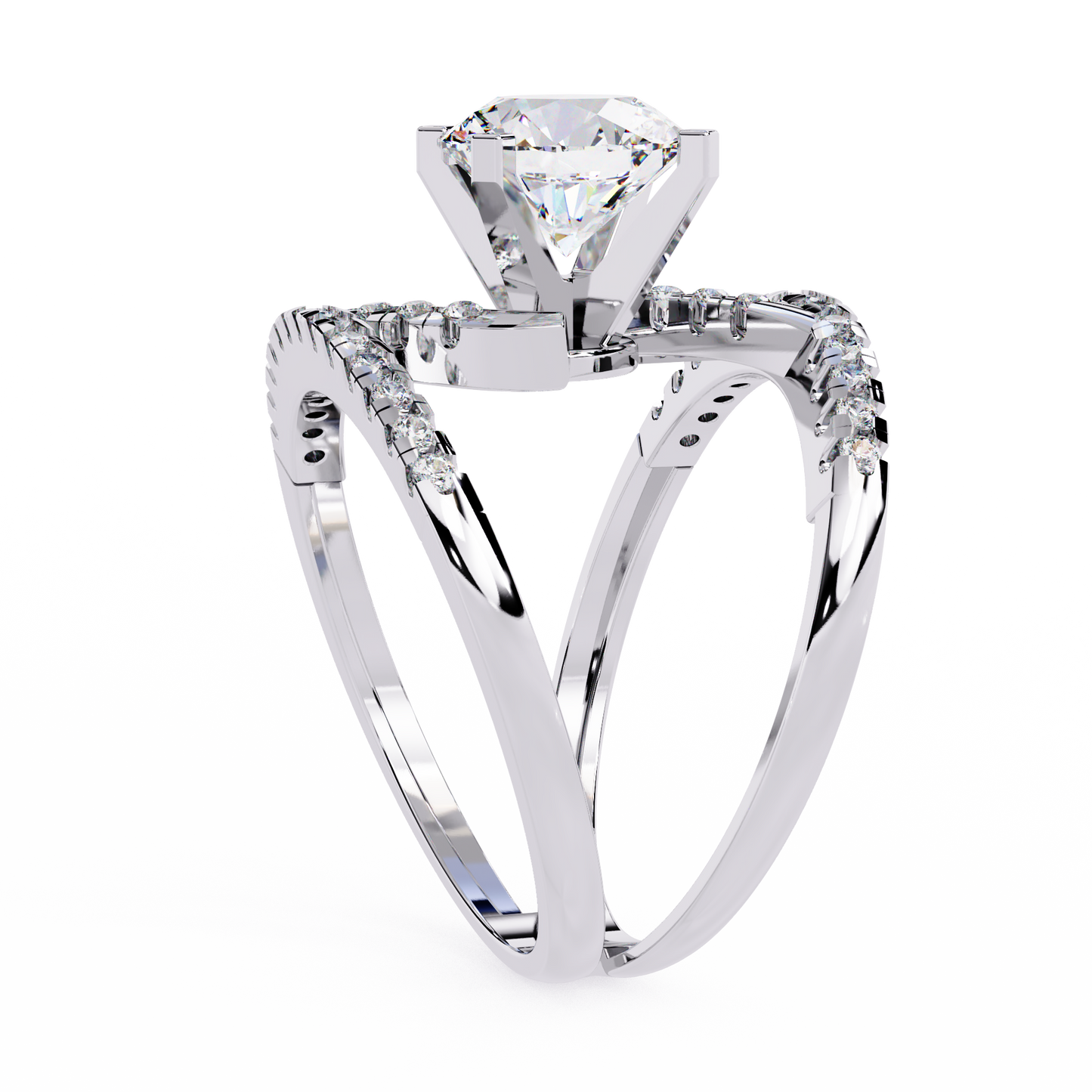 Celestial Wrap – Diamond Orbit Shank Ring with Solitaire in 14K Gold