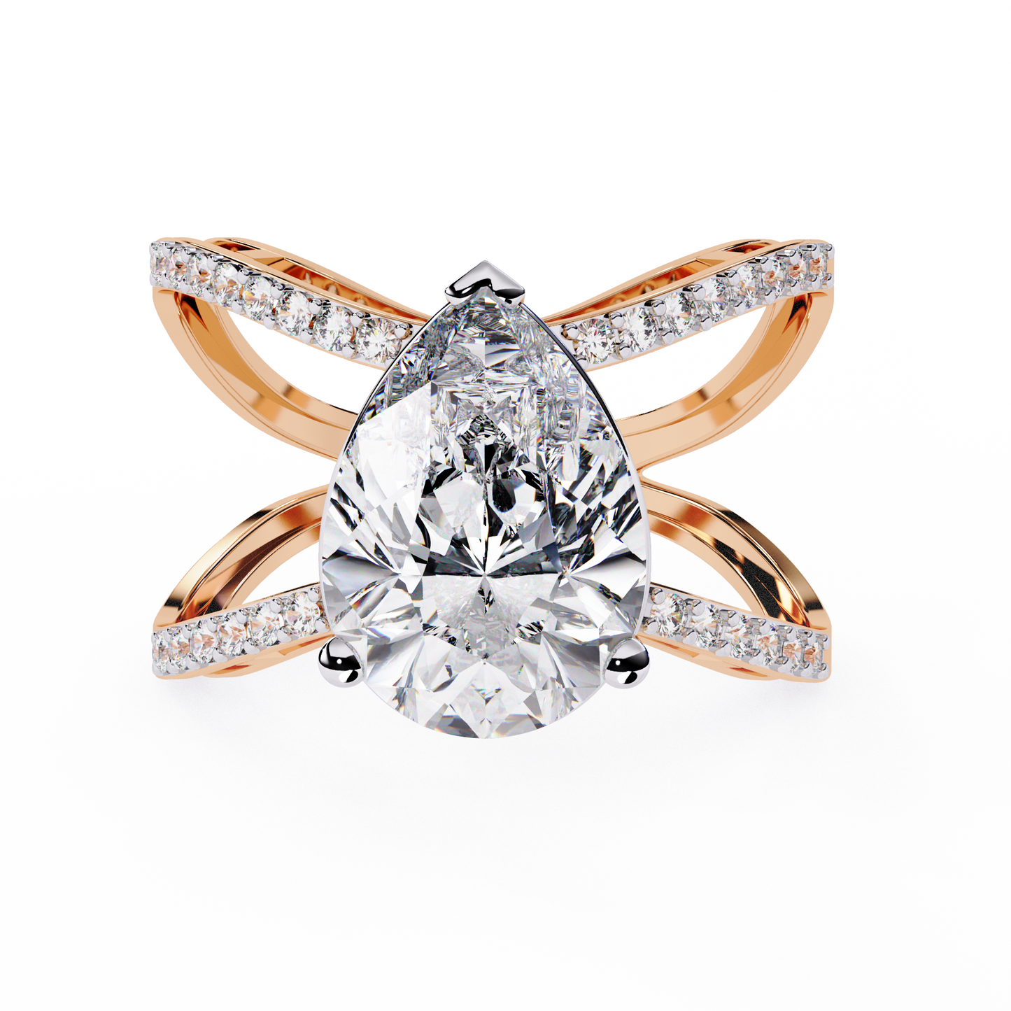 Infinite Grace – Lab Diamond Pear Ring with Split Criss-Cross Shank in 14K Gold